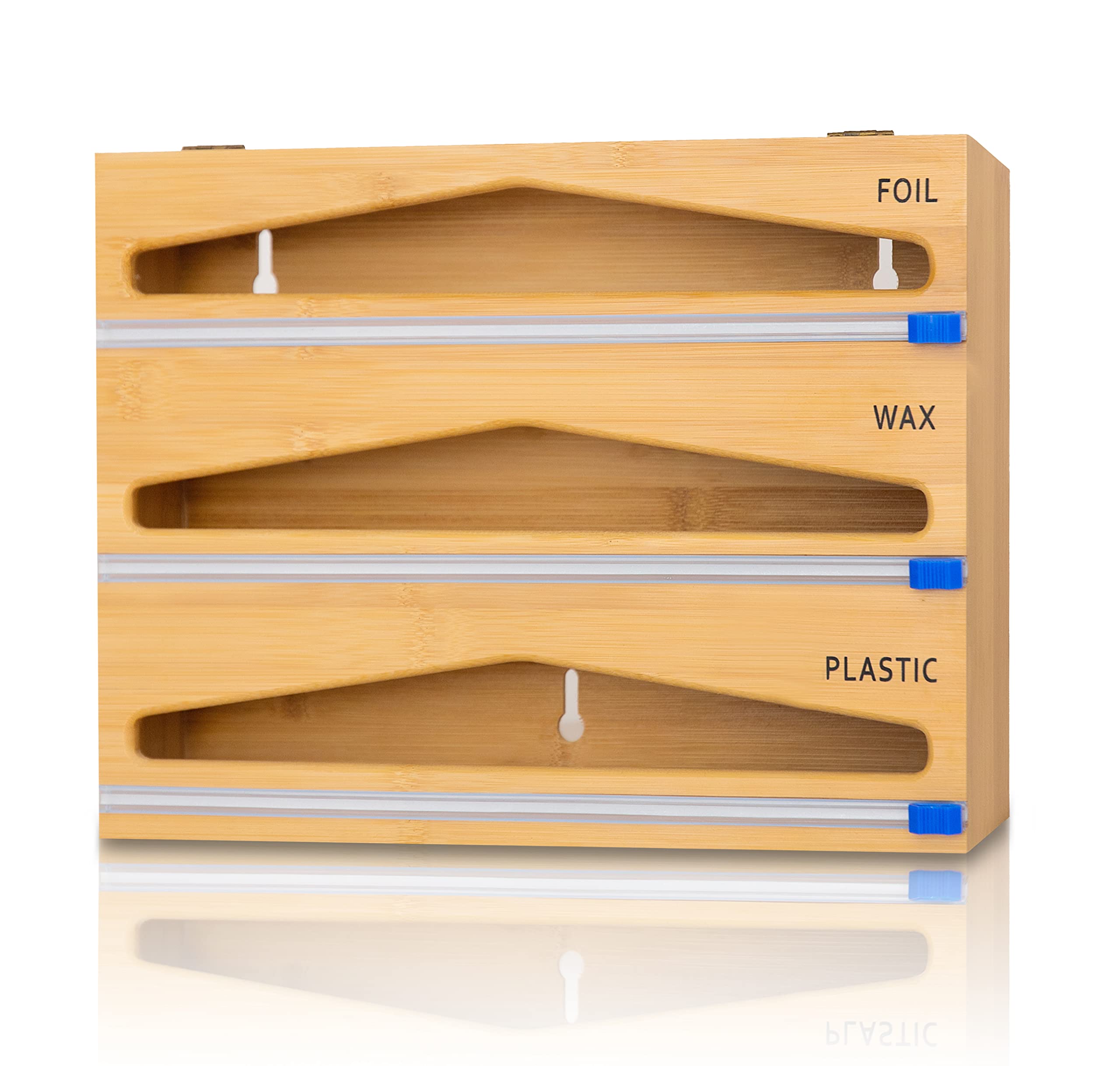 Plastic Wrap Dispenser with Cutter, Bamboo Foil and Plastic Wrap