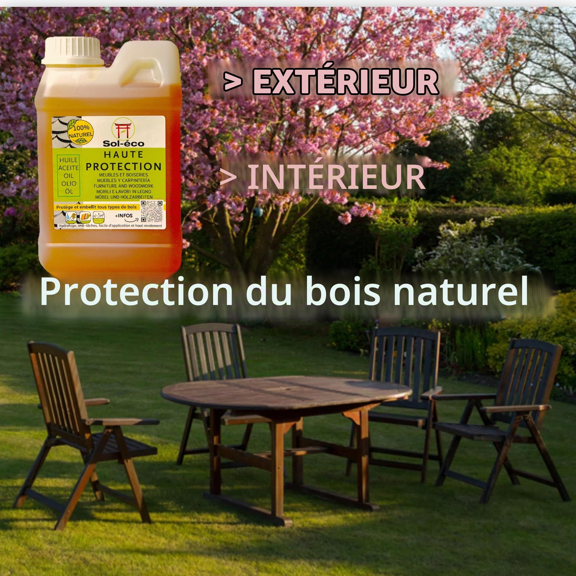 (Sol-éco) Huile Haute Protection. Protège le bois intérieur extérieur 1L | Fluide et pénétrante - Tung et huile d'orange (D-limonène) - Parquet, plan de travail, salle de bain, Hydrophobe