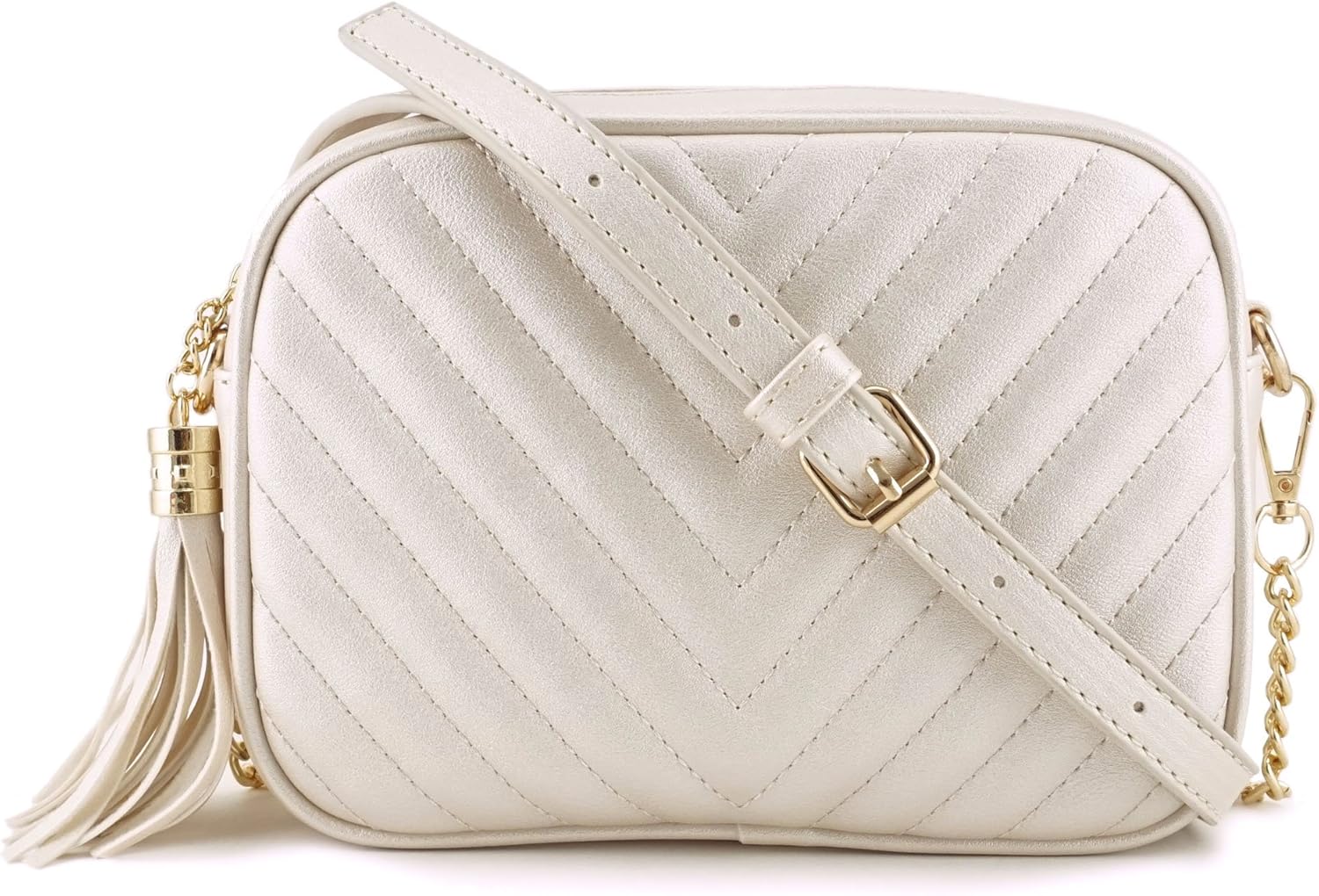 Simple Shoulder Crossbody Bag With Metal Chain Strap And Tassel Top Zipper