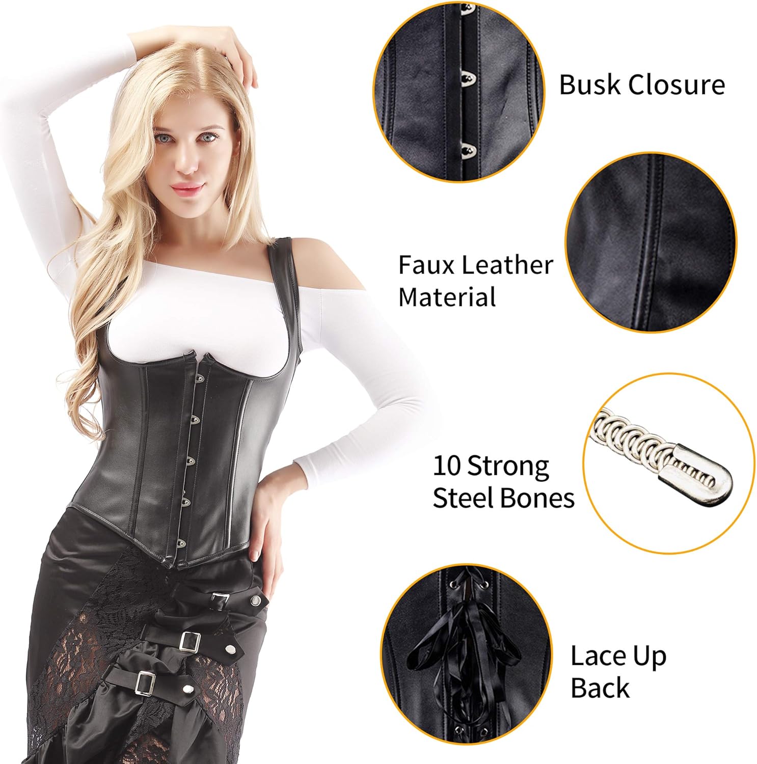 Alivila.Y Fashion Corset Womens Faux Leather Steampunk Corsets Victorian Bustier Top - Image 4