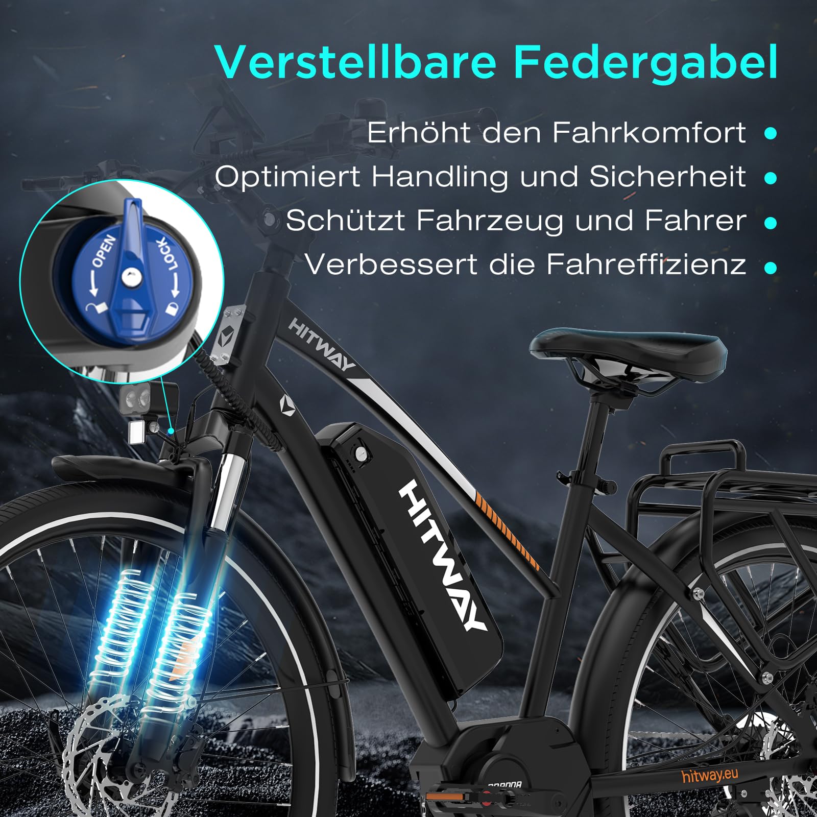 HITWAY Bicicleta Eléctrica 27,5"/28" de Trekking, Batería 36V 13Ah, Motor 250W Trasero/Central, Cambio 7 Velocidades – E-Bike de Ciudad Pedelec para Adultos Hombres y Mujeres
