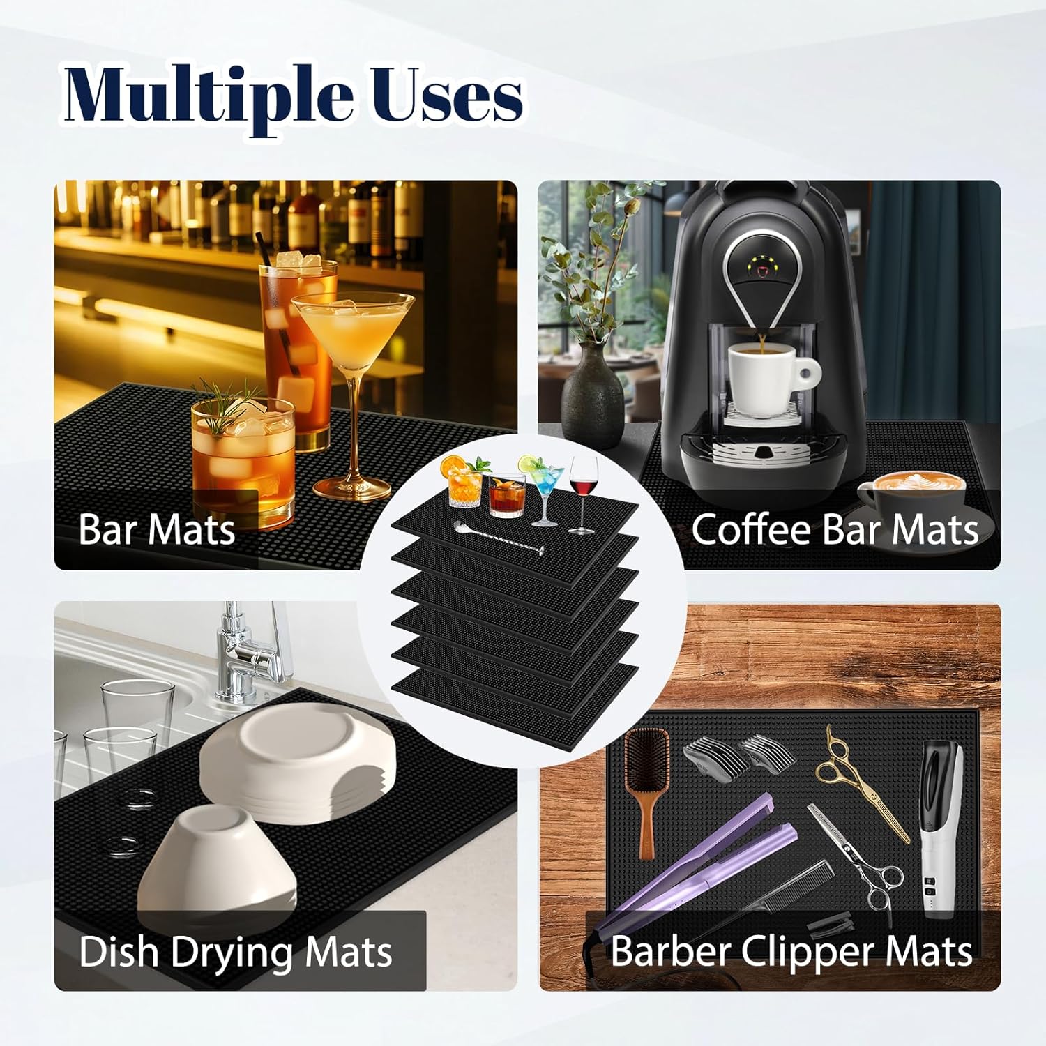 6 Pack Rubber Bar Mats for Countertop 18x12 Inch Black Silicone Coffee Bar Mats for Bartending Dish Drying Matt Kitchen Counter Home Bars Cocktail Spill Non-Slip Mat Bartender Accessories