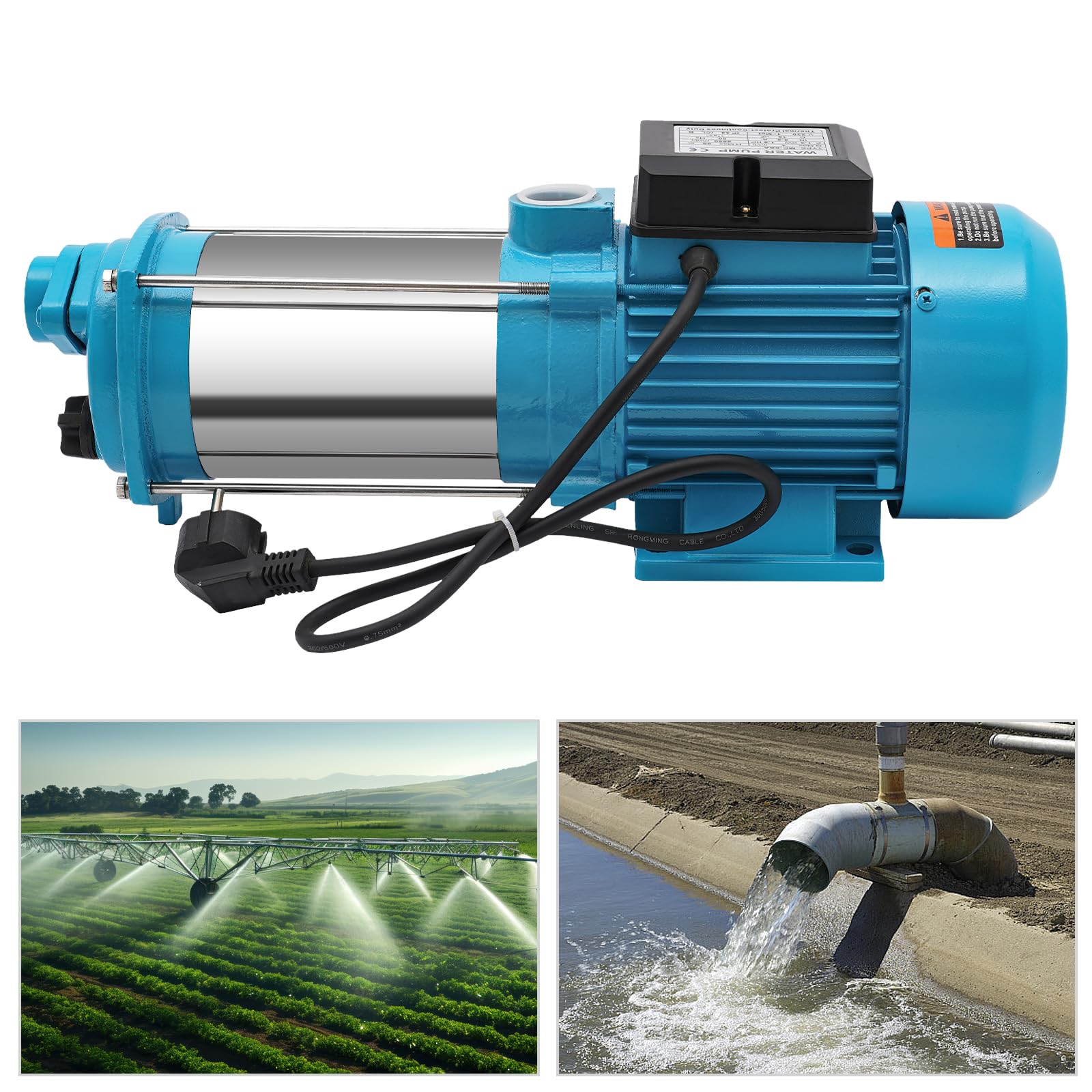 Pompa rotativa da 1300 W, pompa rotativa in acciaio inossidabile 1,8 HP 220 V per uso domestico e giardino con interruttore a pressione, pompa a getto per fattorie, stagni, giardini, irrigazione