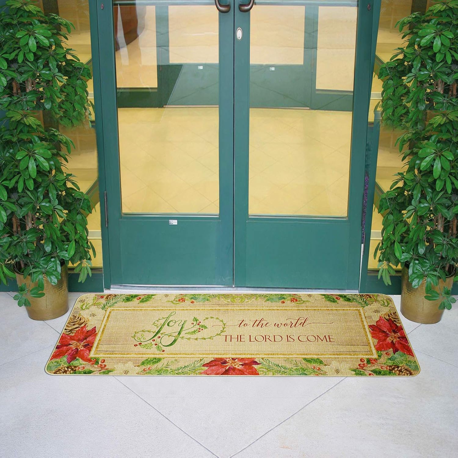 Decorative Christmas Runner Rug Non-slip Floor Mats Indoor Outdoor Area Carpet Winter Holiday Welcome Doormats Merry Xmas Decor Entrance Rugs for Hallway Kitchen Living Room Bedroom (Joy to the World)