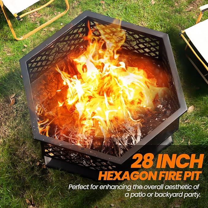 Hoguera Hexagonal de Hierro Panovue 28 Pulgadas para Exterior miniatura 3