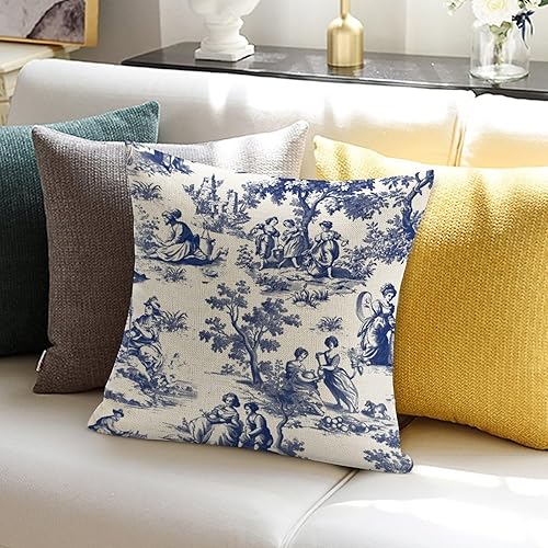 Miniatura 6 de ArogGeld Toile - Fundas de almohada estilo chino francés, color azul marino, funda de almohada europea, funda de cojín asiática, 16 x 16 pulgadas,