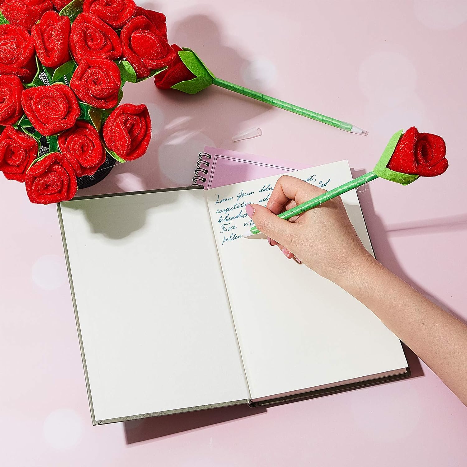 Zonon Valentine‘s Day Rose Pens Plush Flower Ballpoint Pens for Girls Teens Adults Girlfriend Wife Mother Birthday Valentines Presents Gifts Party Favor Office Supplies (60 Pieces)