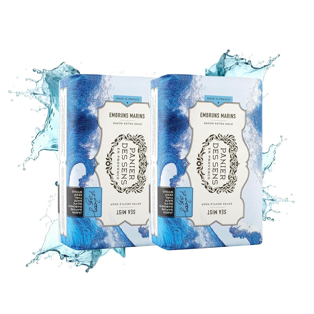 Panier des Sens Shea butter natural bar soap Sea Mist, bath & body soap bars - Made in France 95% natural - 2 bars, 7oz/200g each