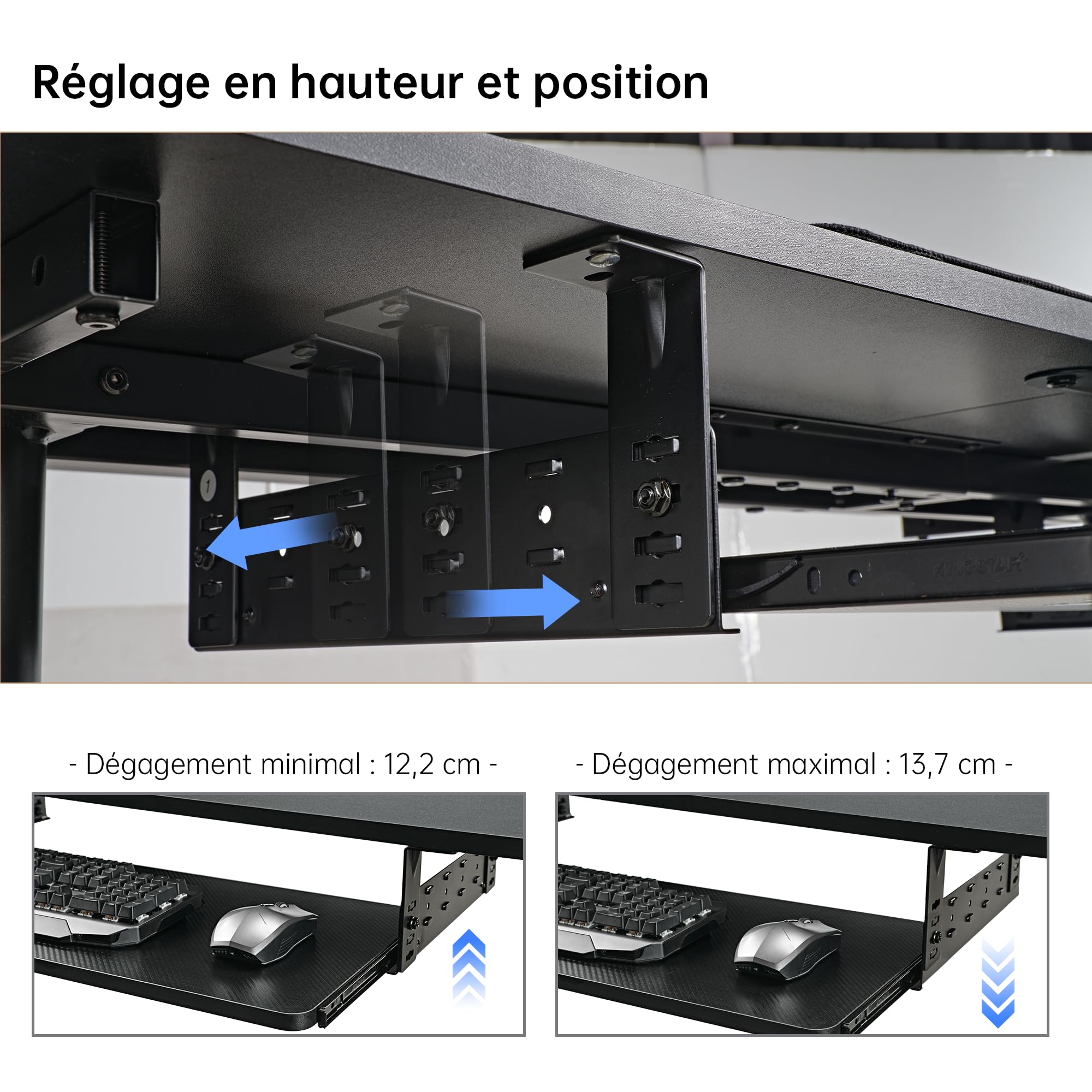 EUREKA ERGONOMIC Support Clavier Coulissant Réglable sous Bureau, Plateforme Coulissante 71 x 28 cm pour Clavier et Souris, Tiroir en Bois pour Bureau à Domicile, Noir