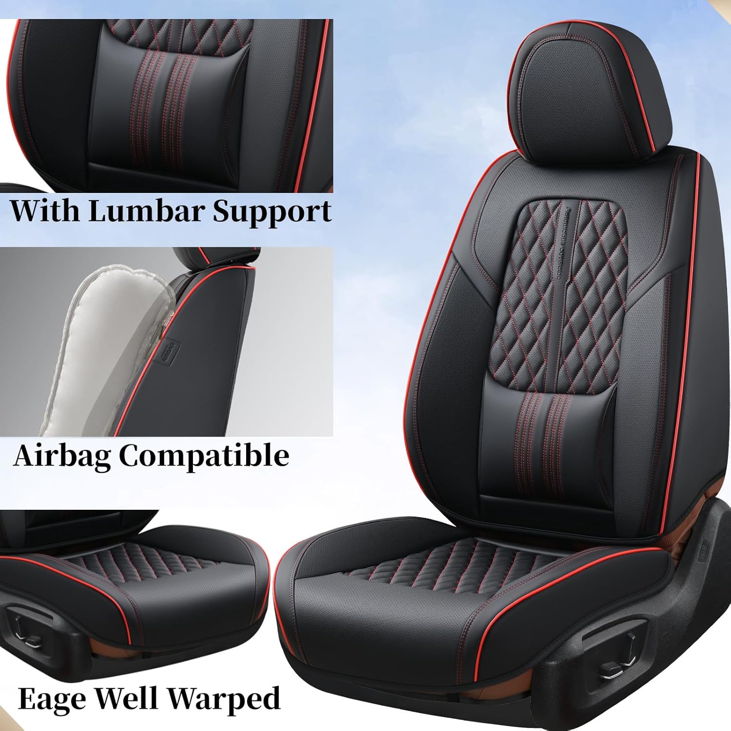Coverado Car Seat Covers Full Set, 5 Seats Nappa Leather Seat Covers for Cars, Waterproof Automotive Car Seat Covers Interior Accessories Universal Fit Most Sedans, SUVs, Pick-up Trucks(Black&Gray)
