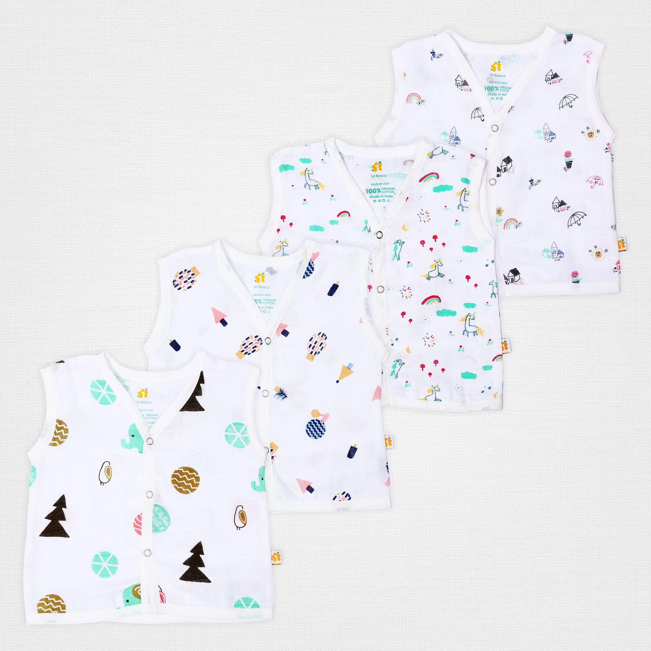 1st Step Muslin Jhabla (Multicolor, New Born)