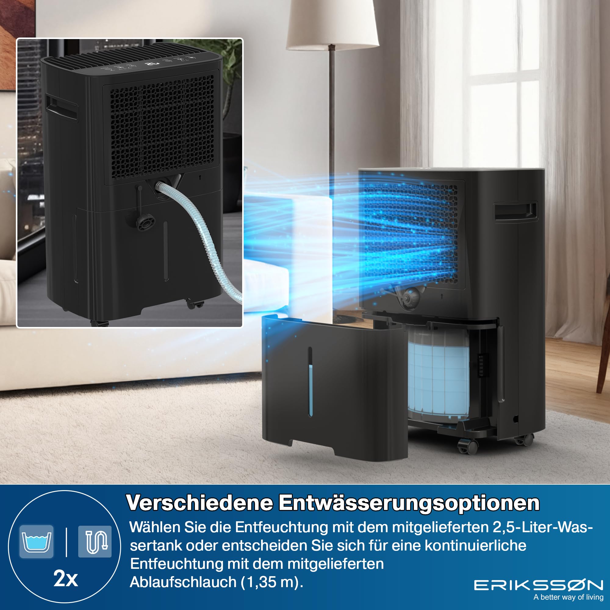 Osuszacz powietrza z wyświetlaczem LED, timerem i zabezpieczeniem przed dziećmi | usuwa 20 l wilgoci po 24 h | do pomieszczeń o powierzchni ok. 80 m² (175 m³) | energooszczędny osuszacz