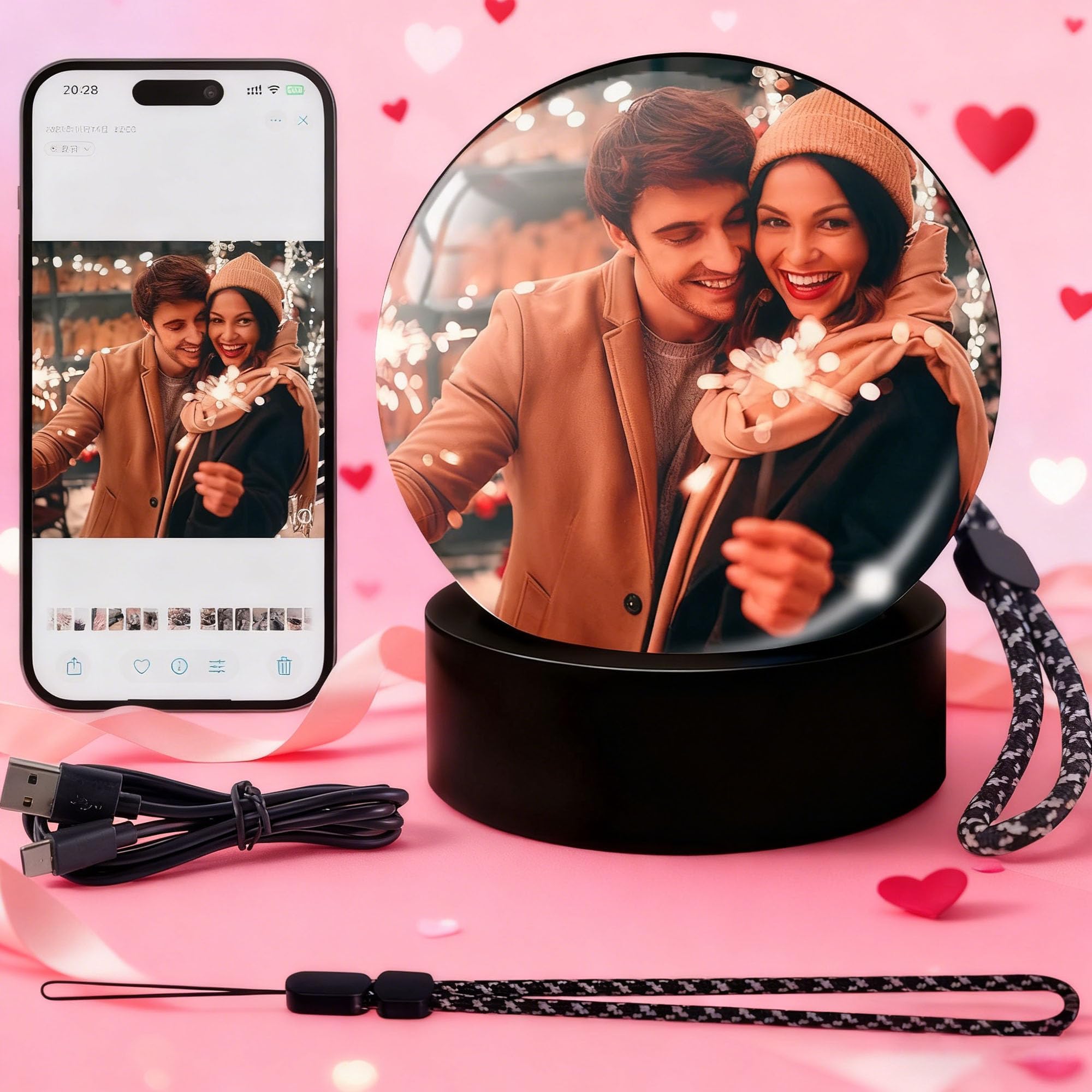 Memory Sphere, Memory Orb, 3D Crystal Ball Video Player Supports WiFi, Uploadable Videos & Photos, Personalized Gift for Couples Anniversary Birthday Valentine's Day Wedding