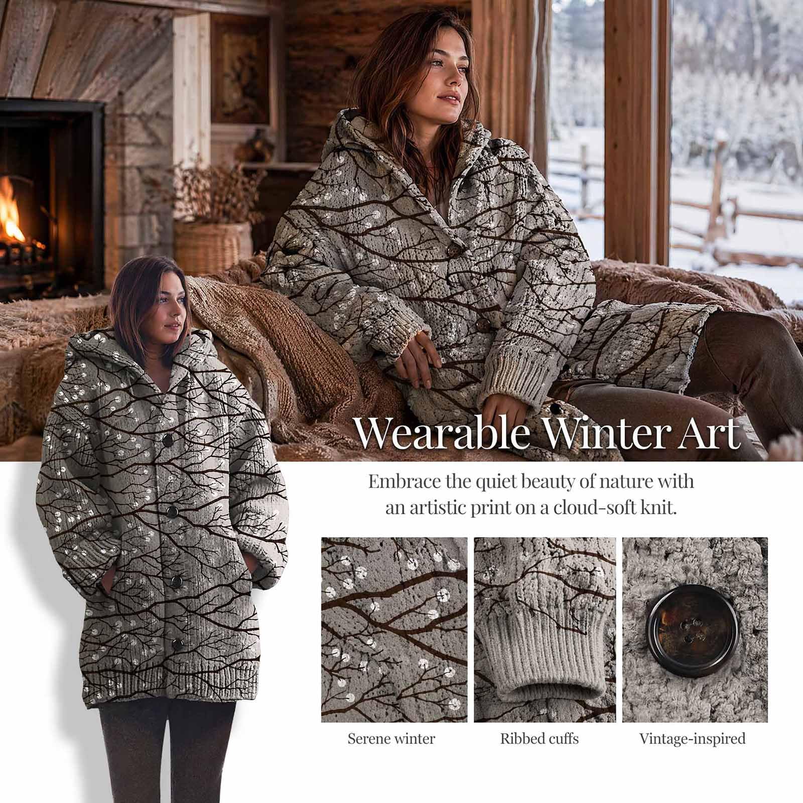 Strickjacken Damen Langarm Kapuzenjacke Button Down Norweger Grobstrick