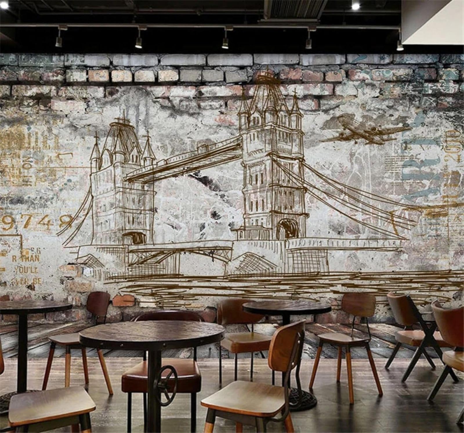 Tzxztt Vintage Concrete Brick Wall Bridge Restaurant Café Modern 3D Wallpaper Premium Textured Silk Neutral Tones Material Ideal for Living Room Bedroom-200cm×140cm