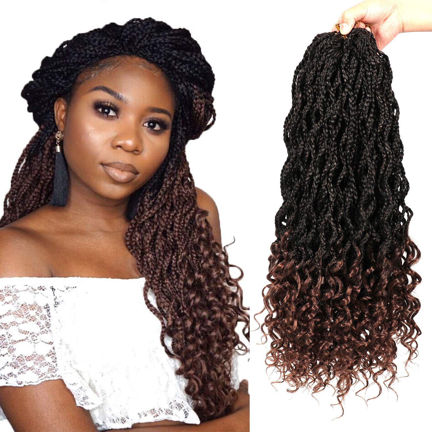 Amazon.com : 7 Packs 20 Inch Goddess Box Braids Crochet Hair Wavy Box Braids  with Curly Ends Synthetic Kanekalon Fiber Braiding Hair Extension Synthetic  Crochet Braids Hair (Top Wavy Box Down Wavy,