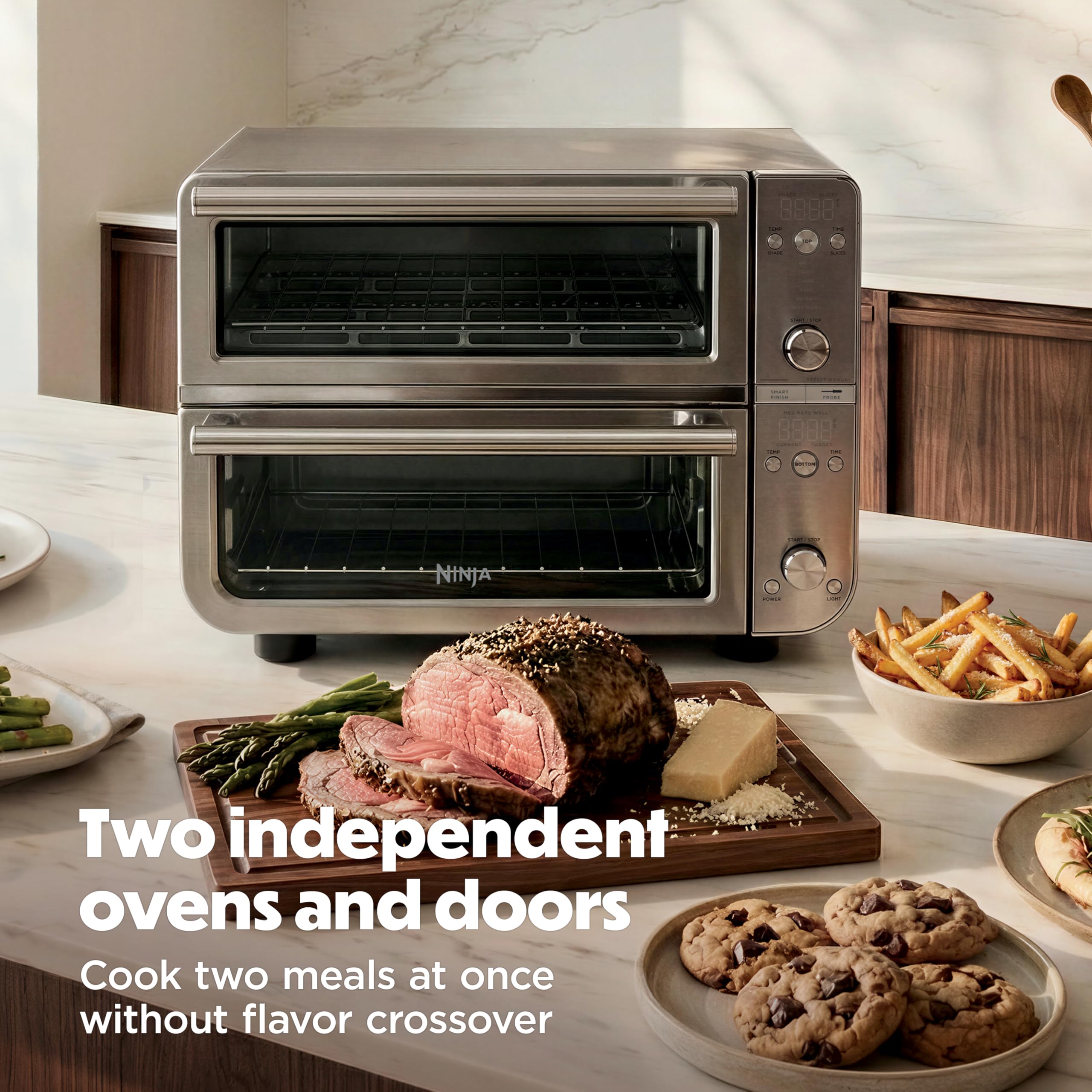 Ninja Double Oven Pro Smart XL - Forno e friggitrice ad aria con termometro | Versatilità 12 in 1 con lavorazione intelligente e tecnologia DualZone per cucinare contemporaneamente 2 pasti
