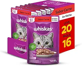 Pack Ração Úmida Whiskas Sachê Carne ao Molho para Gatos Adultos - Leve 20 Pague 16