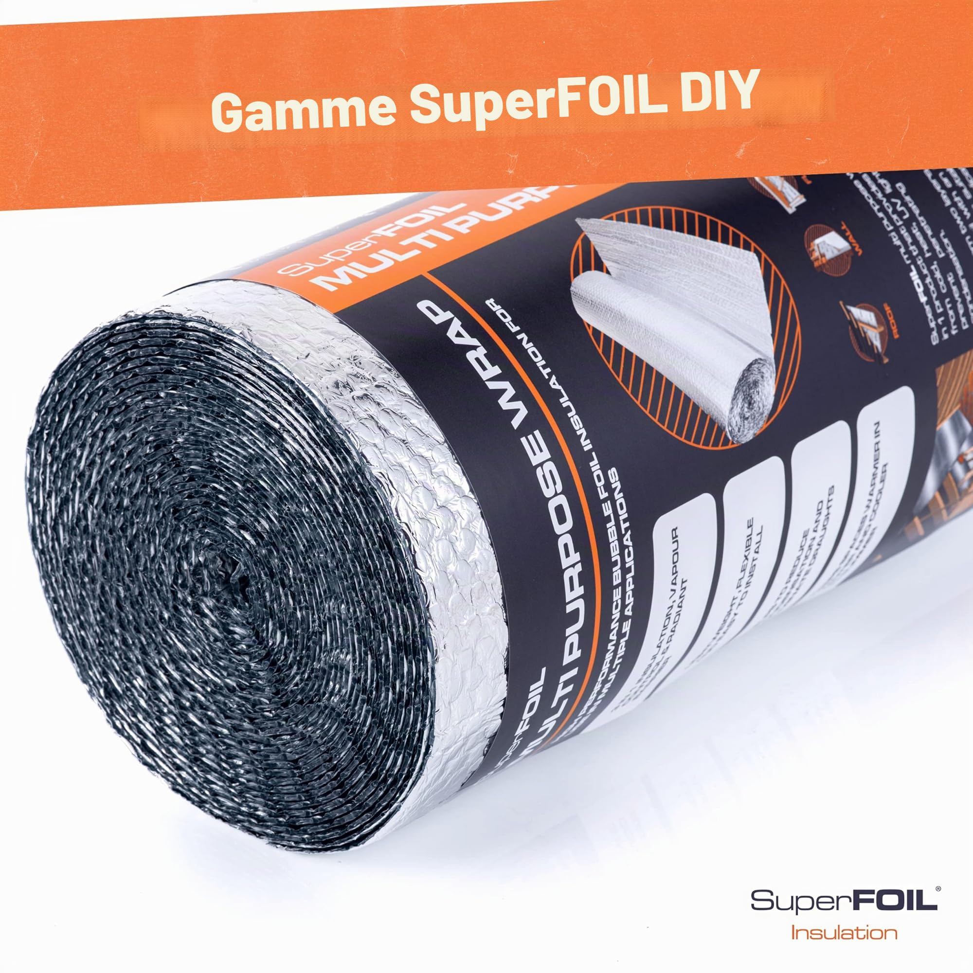 SuperFOIL Rouleau d'Isolation en Feuille 0,6m x 10m - Solution DIY pour Économie d'Énergie - Isolation Thermique Durable 3-en-1 avec Barrière Réfléchissante et Pare-Vapeur