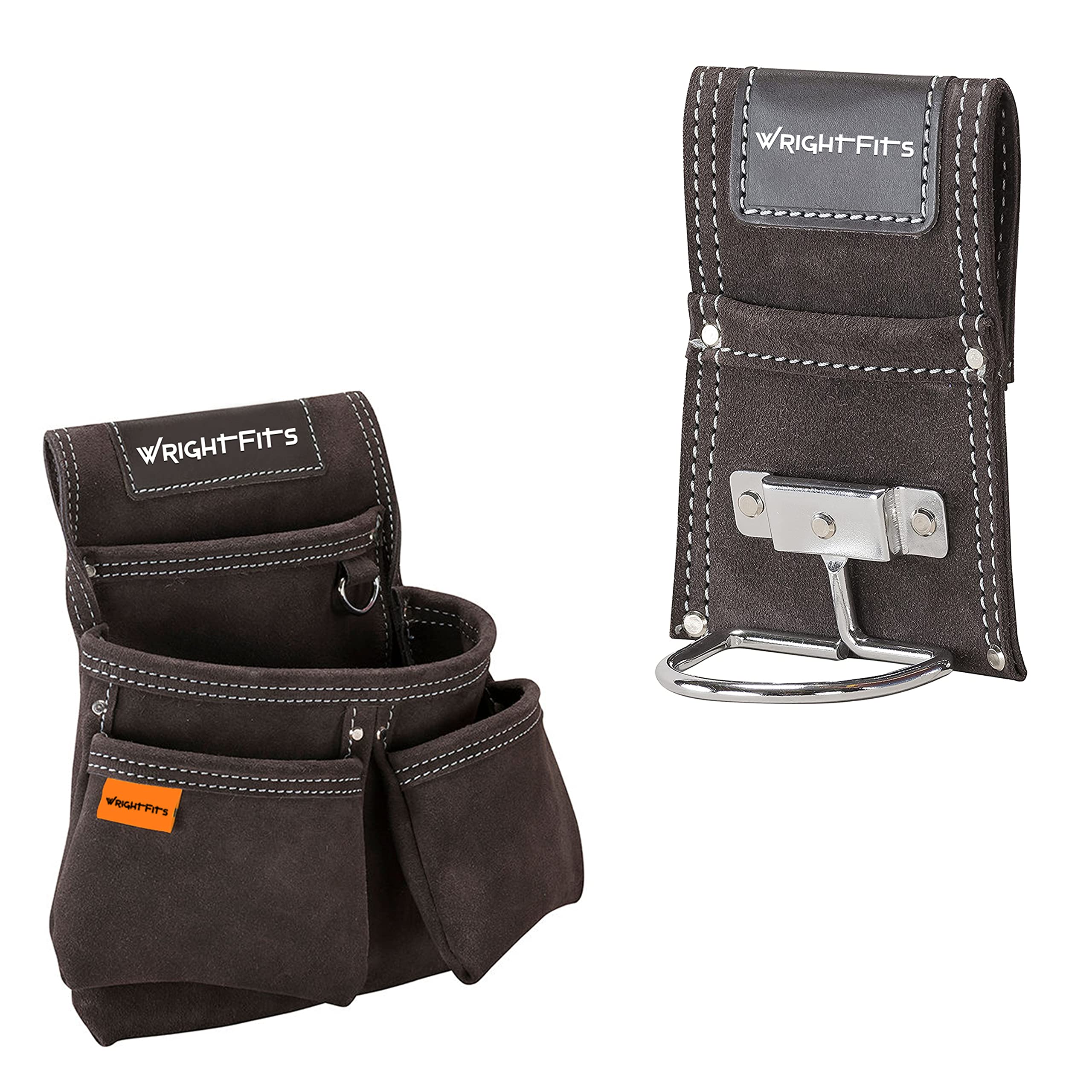 STANLEY Leather Tool Pouch, Double Pocket Storage Organiser, Hammer Loop, STST1-80114, Dark