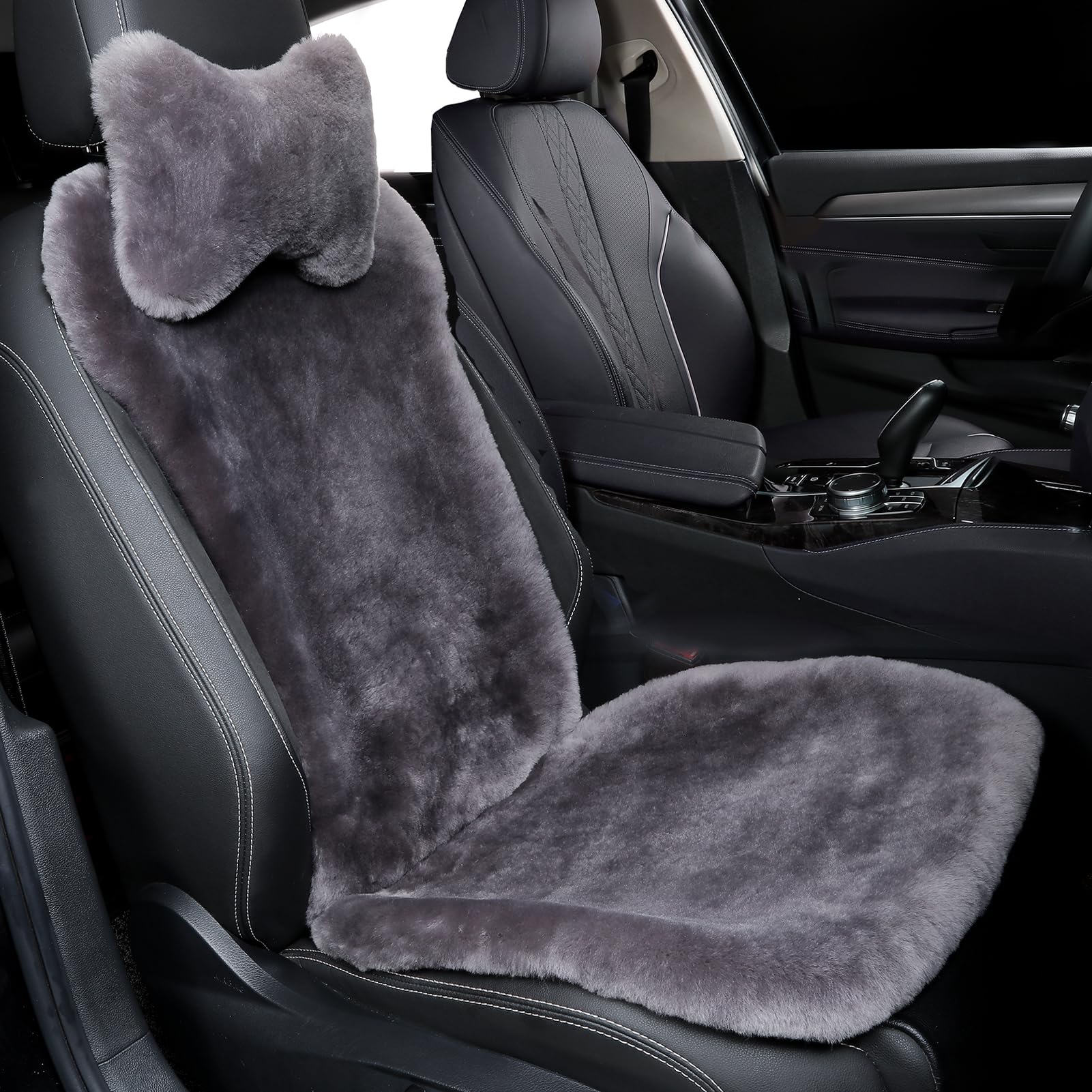 OGLAND Natural Fur Sheepskin Universal car seat Covers for seat Cushion Auto Accessories, 1 Front Seat(3 Pack Front, Graphite)
