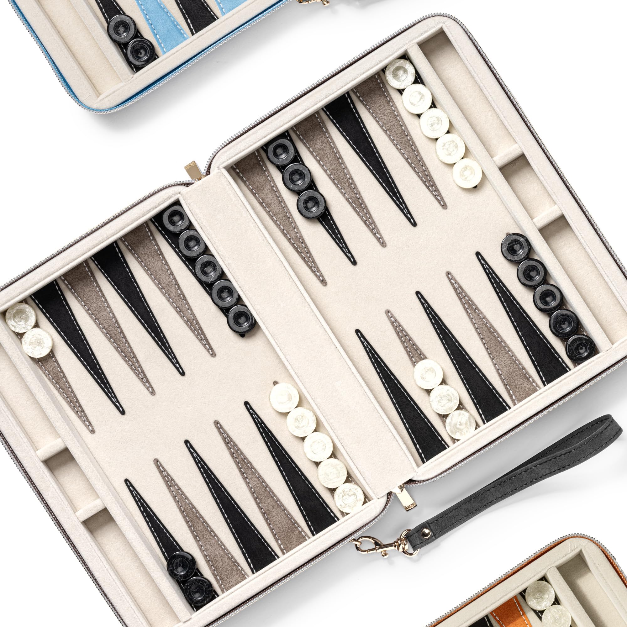 Set di backgammon per adulti e bambini, classica tavola da backgammon con dadi a dama, custodia pieghevole in finta pelle, set da gioco portatile da viaggio (nero)