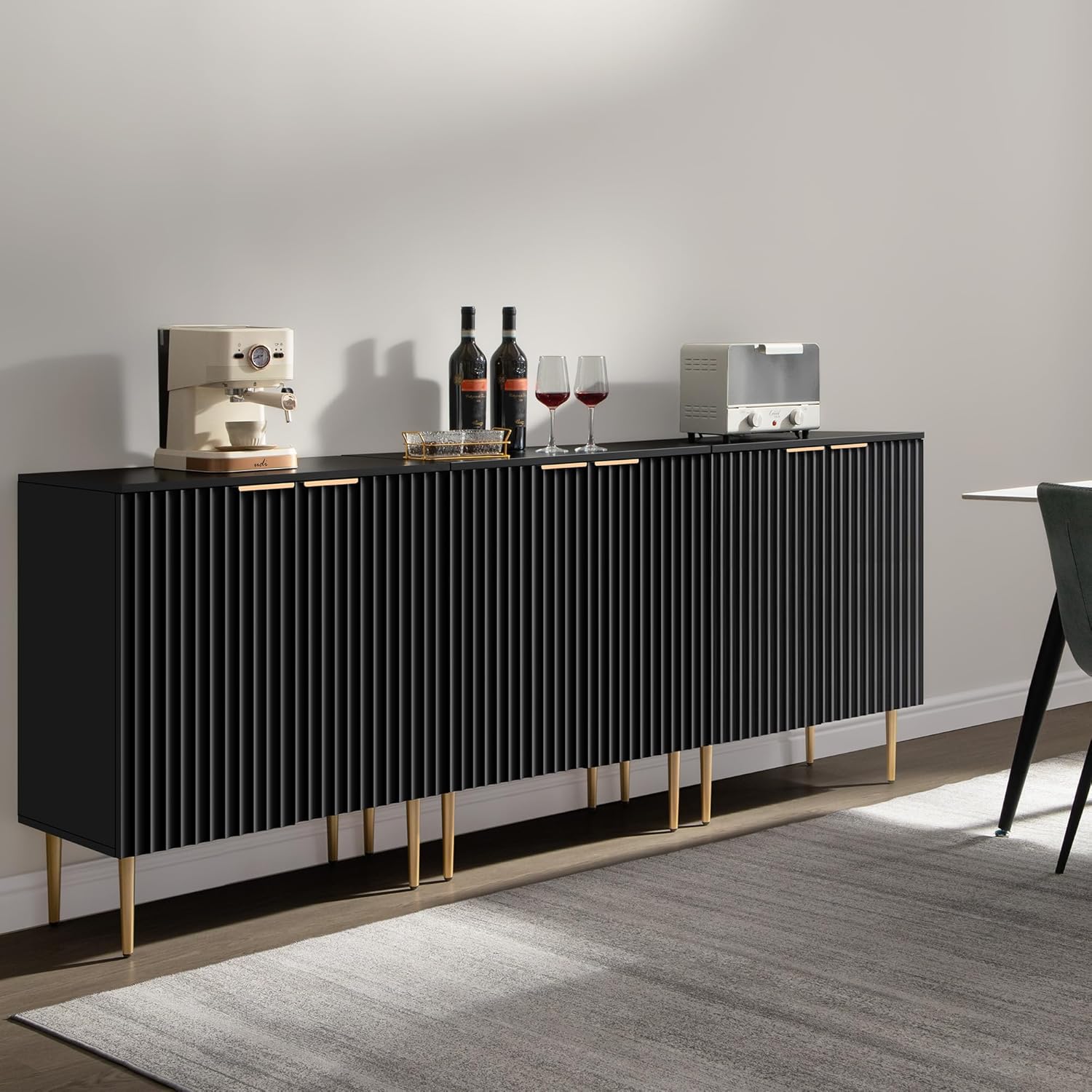 SICOTAS Modern Entryway Sideboard - Credenza Buffet Cabinet Storage with 2 Doors & Adjustable Shelves, Accent Console Coffee Bar Table for Kitchen Living Room Hallway, Black