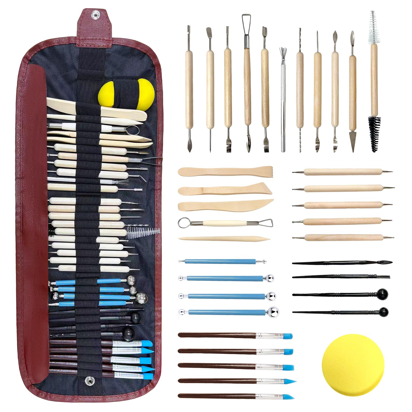 36 Stück Töpferwerkzeug Set Modellierwerkzeug Ton Werkzeug Töpferset Polymer Clay Tools Modelierwerkzeugset Töpfern Zubehör Modelliermasse Werkzeuge für DIY Kunsthandwerk Modellbau Schnitzarbeiten