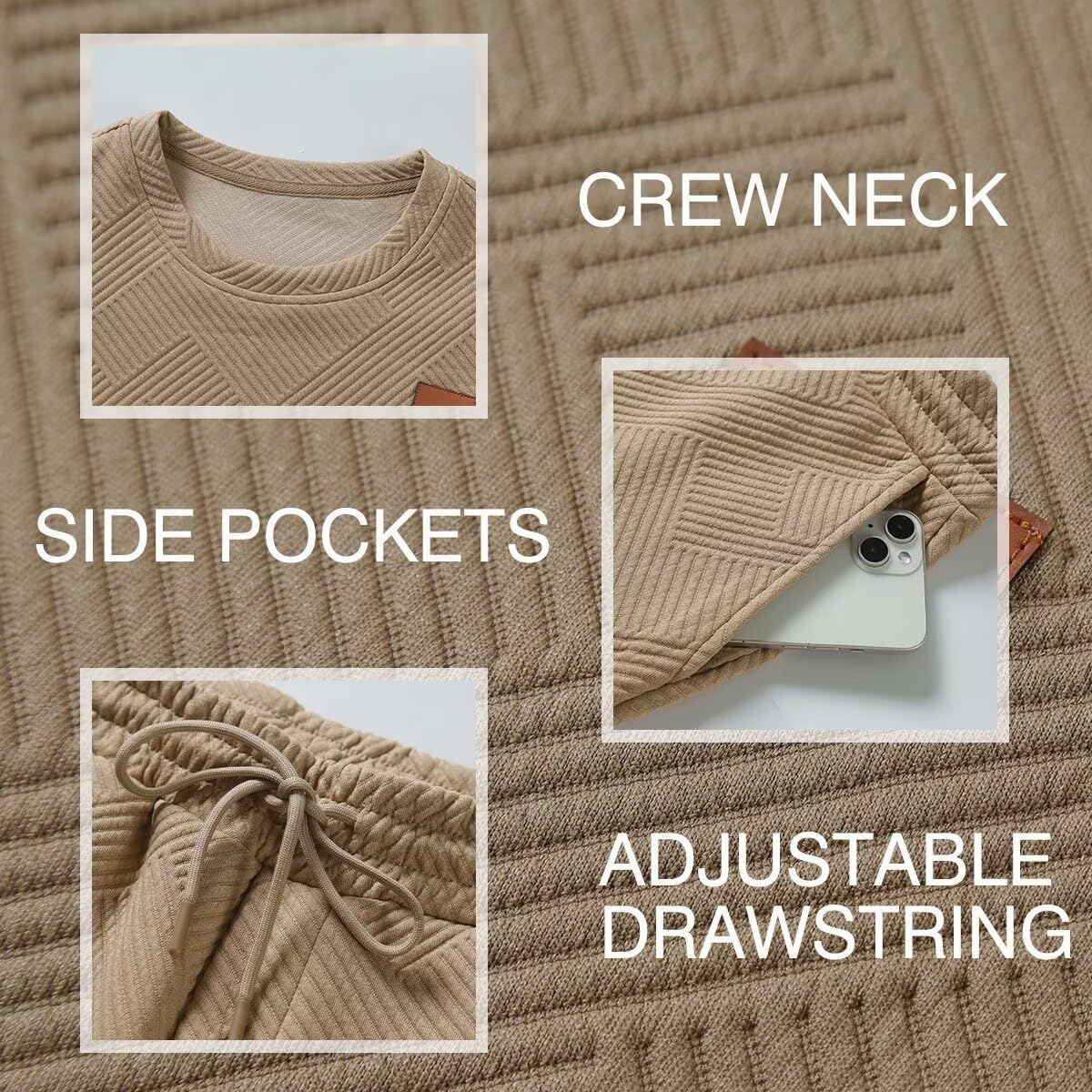 Men's 2 Piece Sweatsuits Outfits Casual Crewneck Jacquard Sweatshirt Joggers Sweatpants Set Tracksuit - Image 4