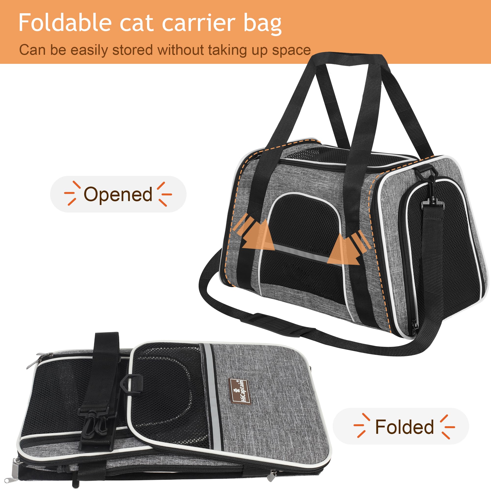 Katzen Transportboxen, Atmungsaktive und Faltbare Hundebox,Hundetasche Transportbox mit Verstellbarem Schultergurt für mittlere Katzen und kleine Hunde Welpen bis 14 lb (Grau)