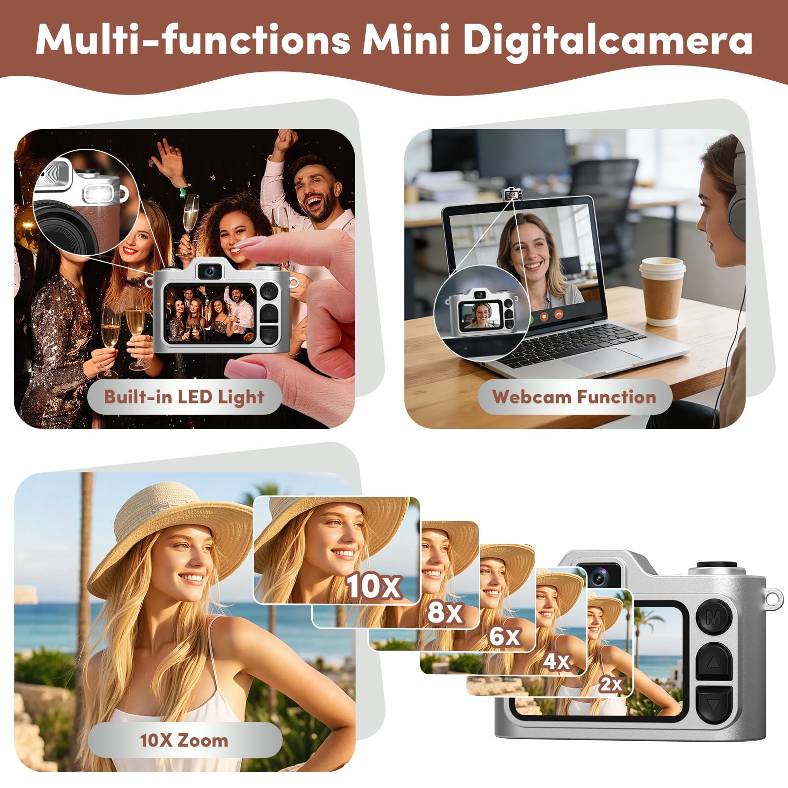 Mini Camara de Fotos, Cámara Digital Retro Pequeña FHD 1080P con Pantalla a Color de 1,38 Pulgadas, Cámara Selfie con Llavero, Flash y Grabación, Mini Cámara Creativa Tipo Pulgar, Regalo Original — view 4