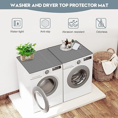 Miniatura 5 de 1 funda para lavadora y secadora para la parte superior, 27 x 27 pulgadas, alfombrilla protectora de silicona para lavadora y secadora,