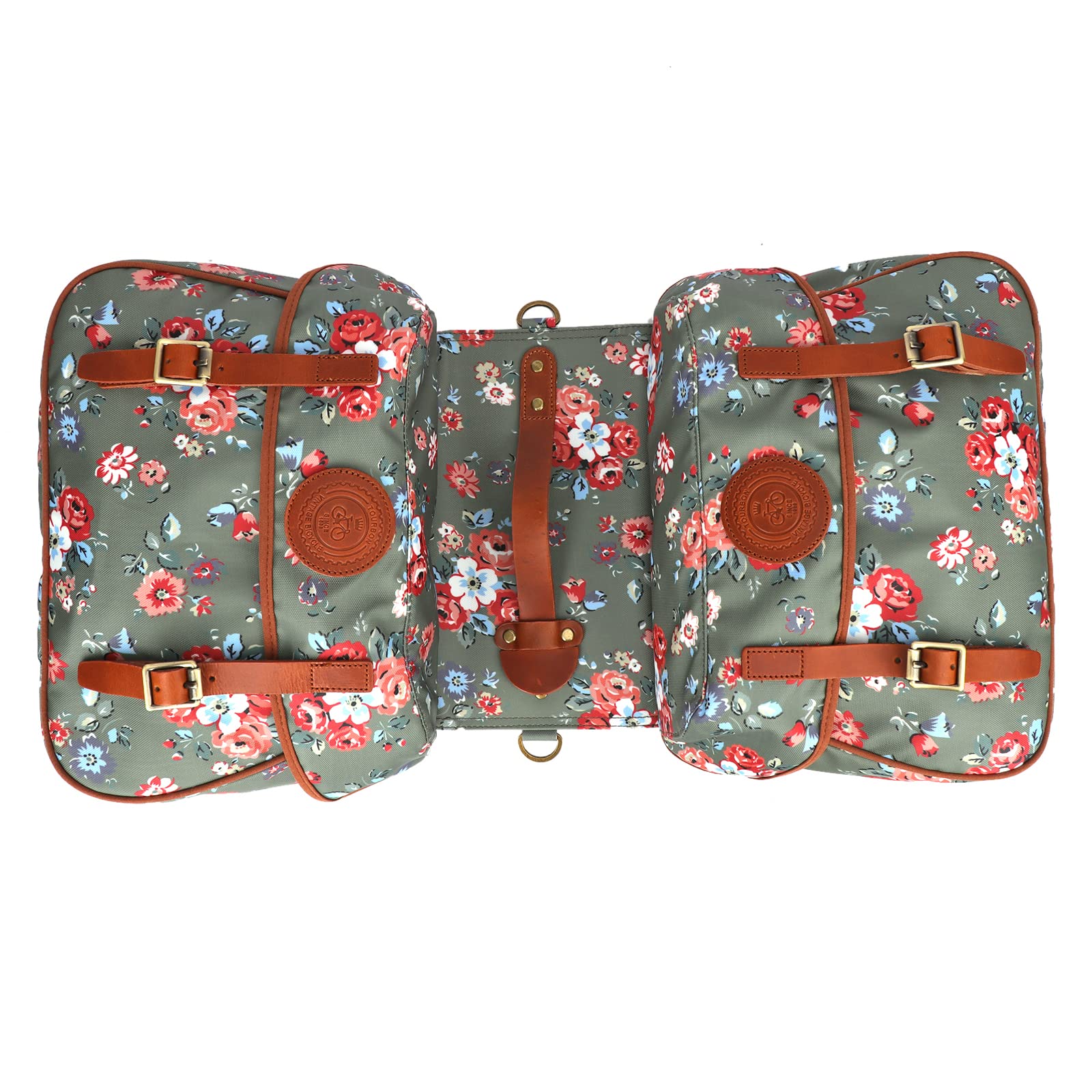 TOURBON wasserdichte Segeltuch-Fahrrad-Hinterradtasche für Fahrrad, Gepäck, Aufbewahrung, Sitz, Kofferraumträger (Blumenmuster)