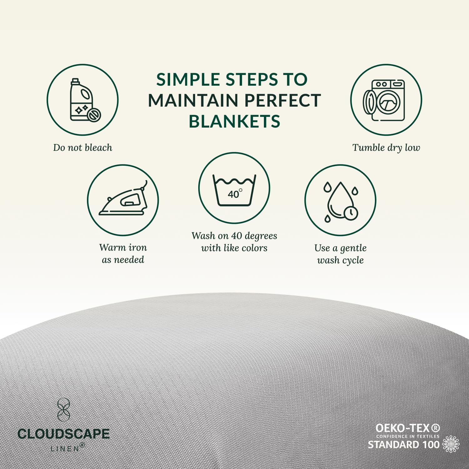 Cloud Scape Linen 100% Cotton Blanket 92x92 Charcoal Grey - Cozy Herringbone Weave, Fits Up to for Full Size Beds, Breathable Softness, All-Season Warmth, Winter Blanket, for Women - Image 9