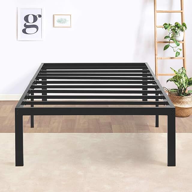 Olee Sleep 14 Inch Heavy Duty Steel Slat Anti-slip Support Easy Assembly Mattress Foundation Bed Frame Maximum Storage Noi...