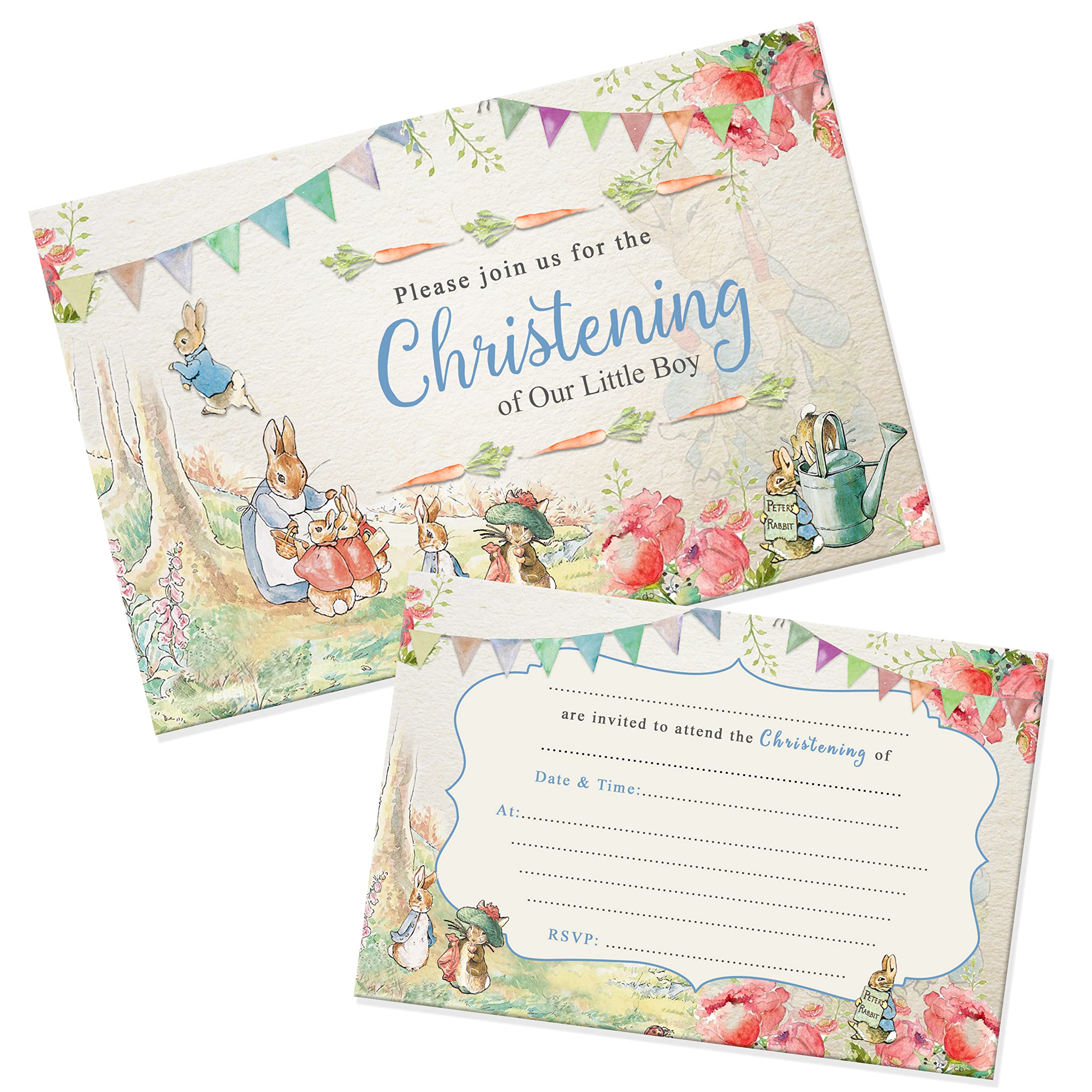 Peter Rabbit Invitations & Envelopes Invite Packs (WRITE ON) Boys Girls (BLUE Pack of 15)