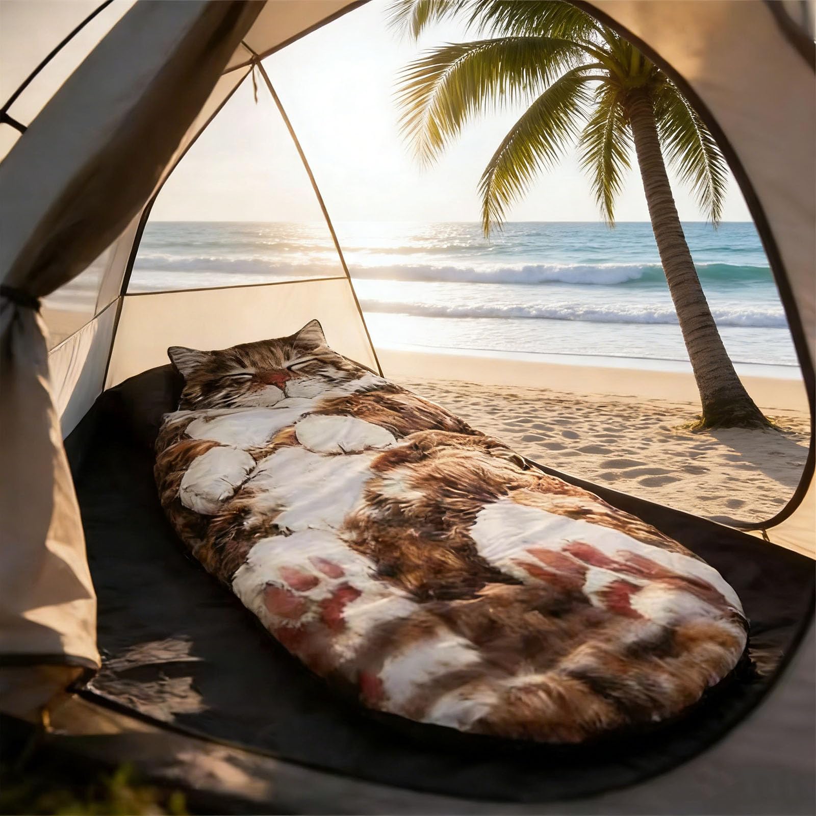 Katzenschlafsack – weicher Plüsch-Umschlagschlafsack für drinnen und draußen, waschbare warme Decke für Camping, Reisen und Übernachtungen