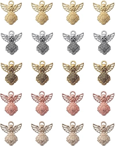 30 dijes de ángel vintage de metal plateado de 0.06 x 0.91 pulgadas (1.024 x 0.906 in), colgantes vintage para hacer joyas, kit de collares,
