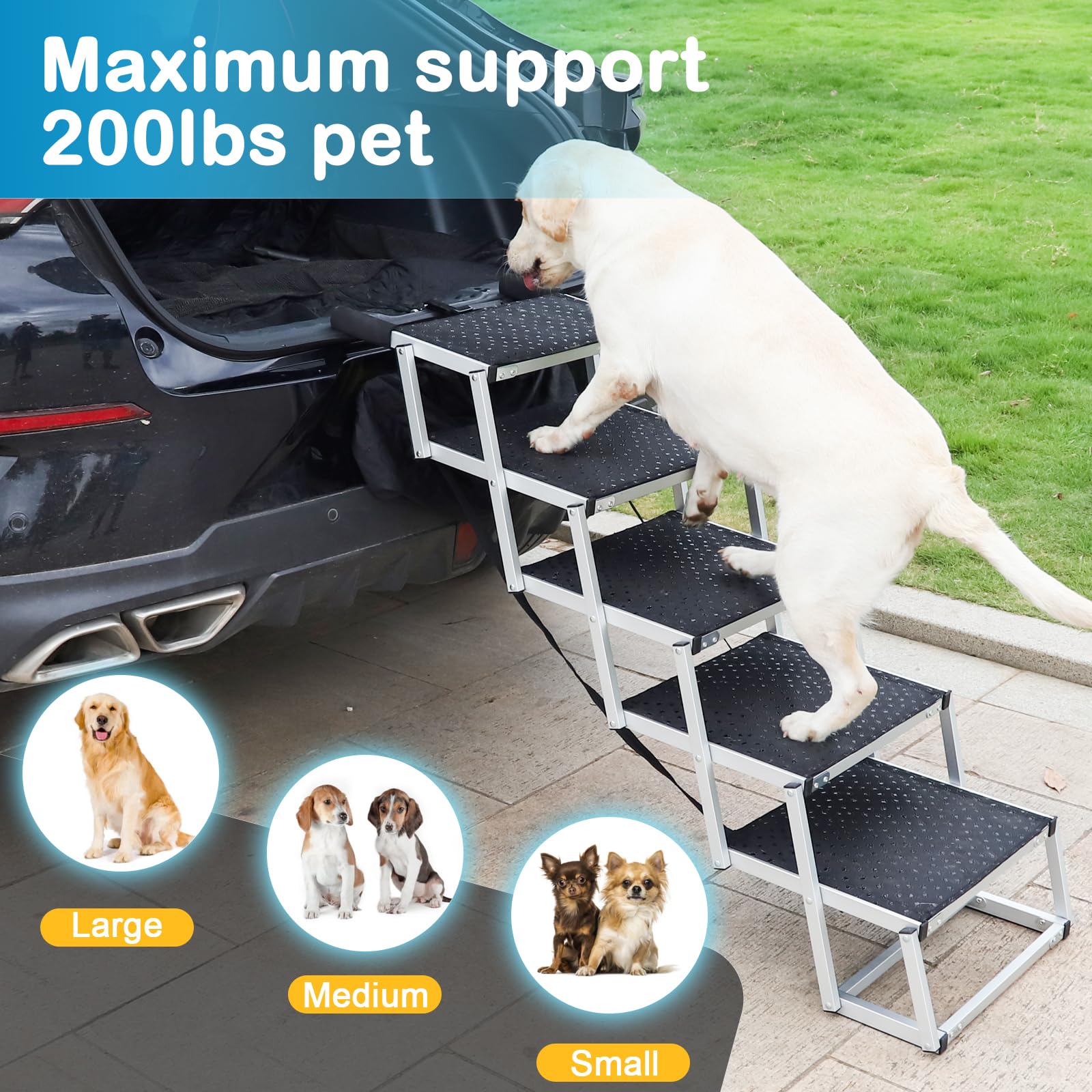 Amazon.co.jp: Uross 車用犬用階段 5段 - 折りたたみ式アルミ製犬用