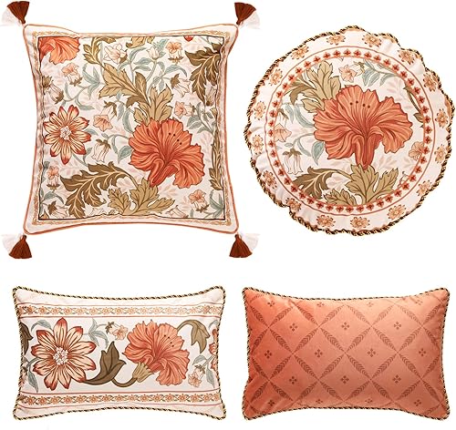 Miniatura 10 de bilin gaier Juego de 4 fundas de almohada de flores silvestres rojas, diseño floral, decoración rústica, de terciopelo, fundas de cojín para sofá,
