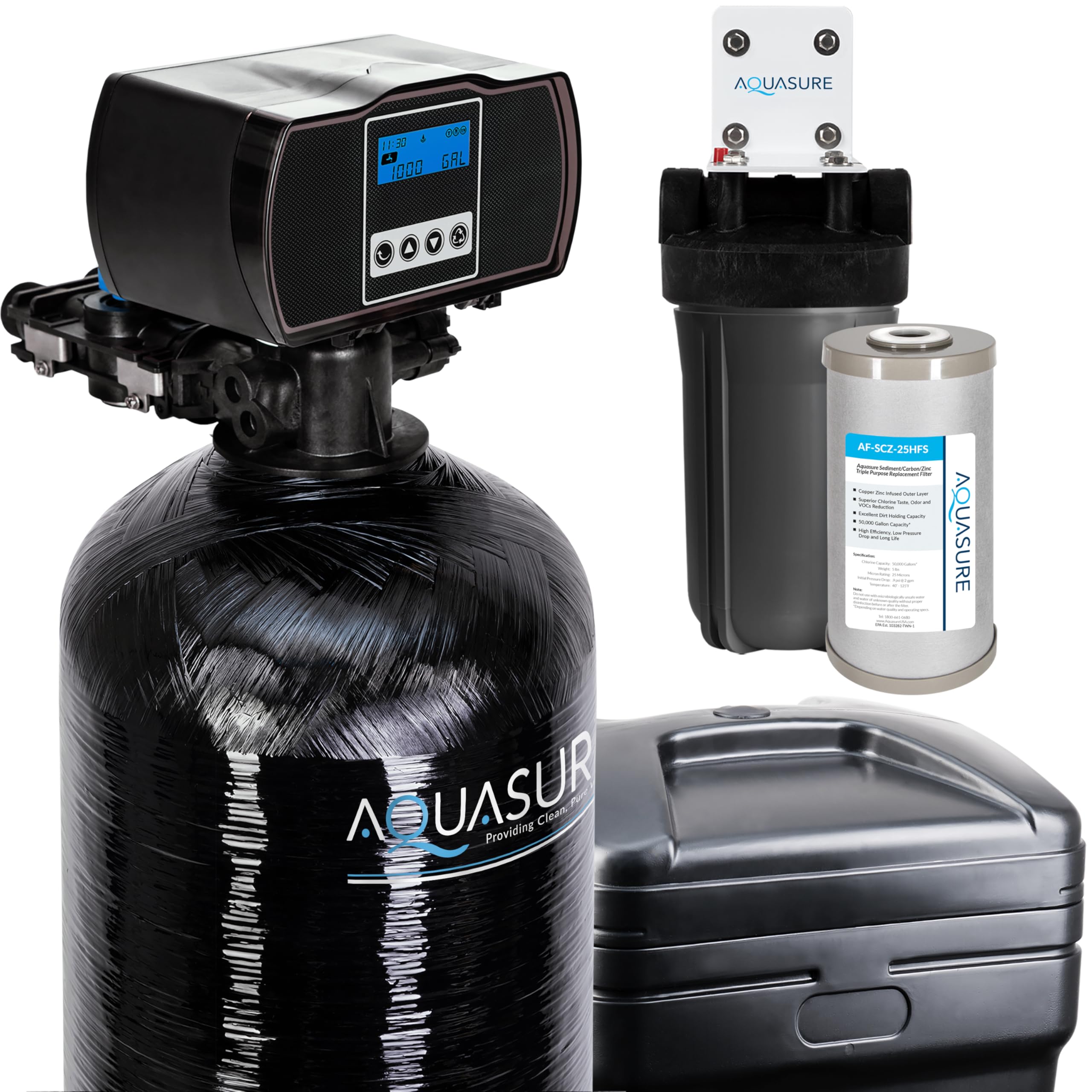 Aquasure Harmony Series 50,000 Grains Whole House Water Softener with Automatic Digital Metered Control Head | Fine Mesh Resin for Iron Removal, Reduces Hardness & Improves Water | for 3-4 bathrooms