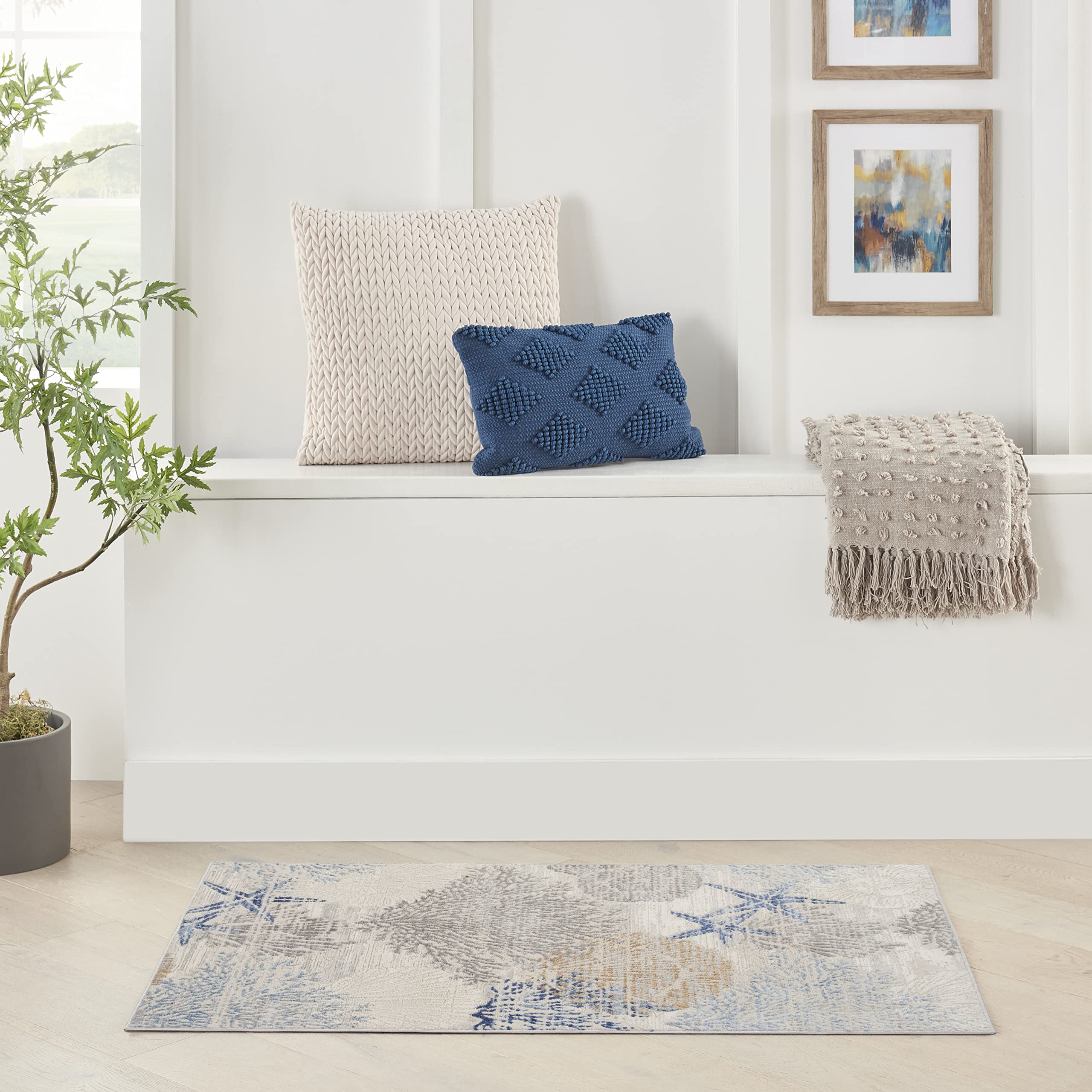 Nourison Home Pompeii Ivory Grey Blue 2' x 3' Area Rug - Easy Clean, Non Shedding, Bed Room, Living Room, Dining Room, Kitchen (2' x 3')