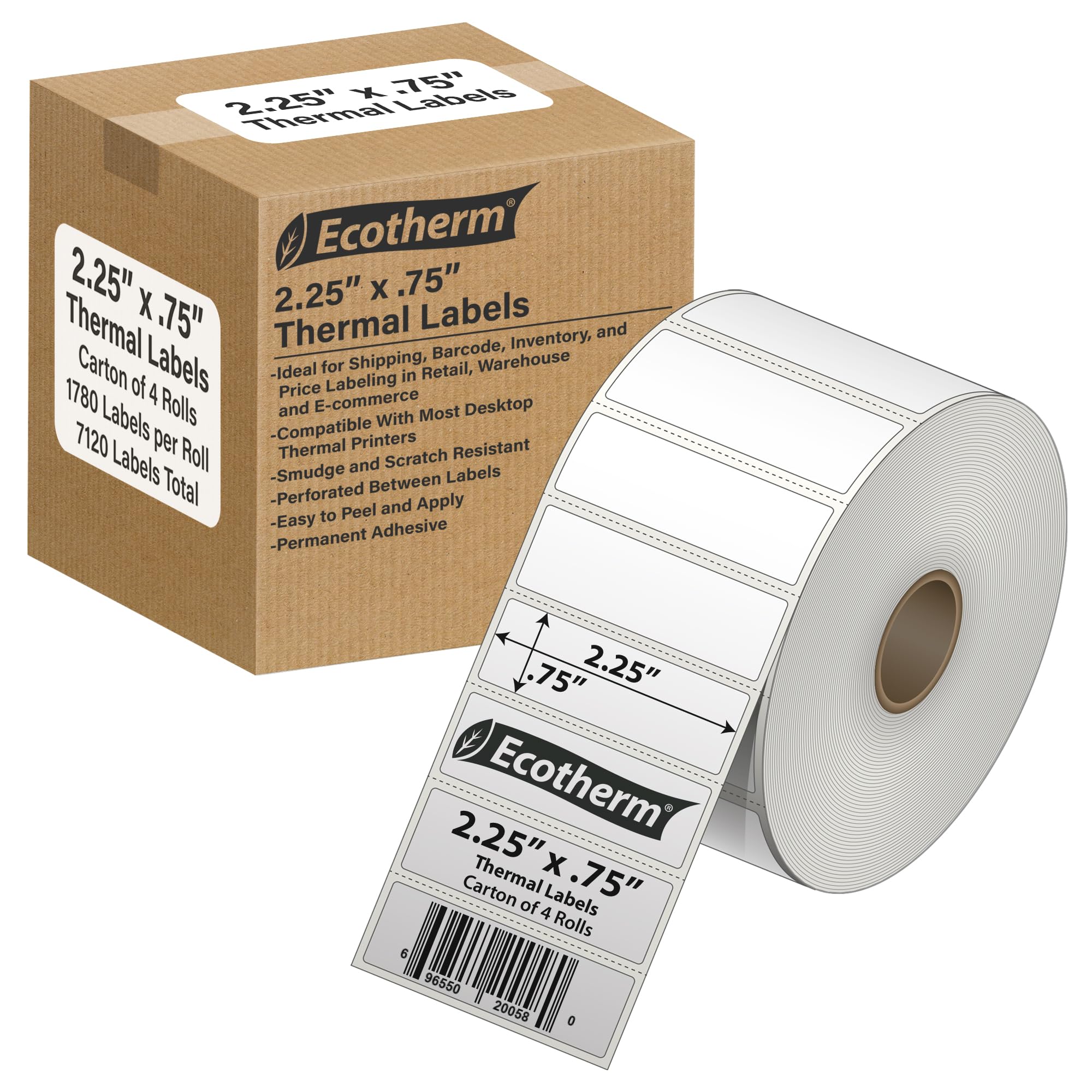 2.25" x .75" Thermal Labels | 4 Rolls | 7120 Labels | fits Zebra, Munbyn, Rollo, Godex, Arkscan, iDPRT, Offnova Thermal Label Printers and More |