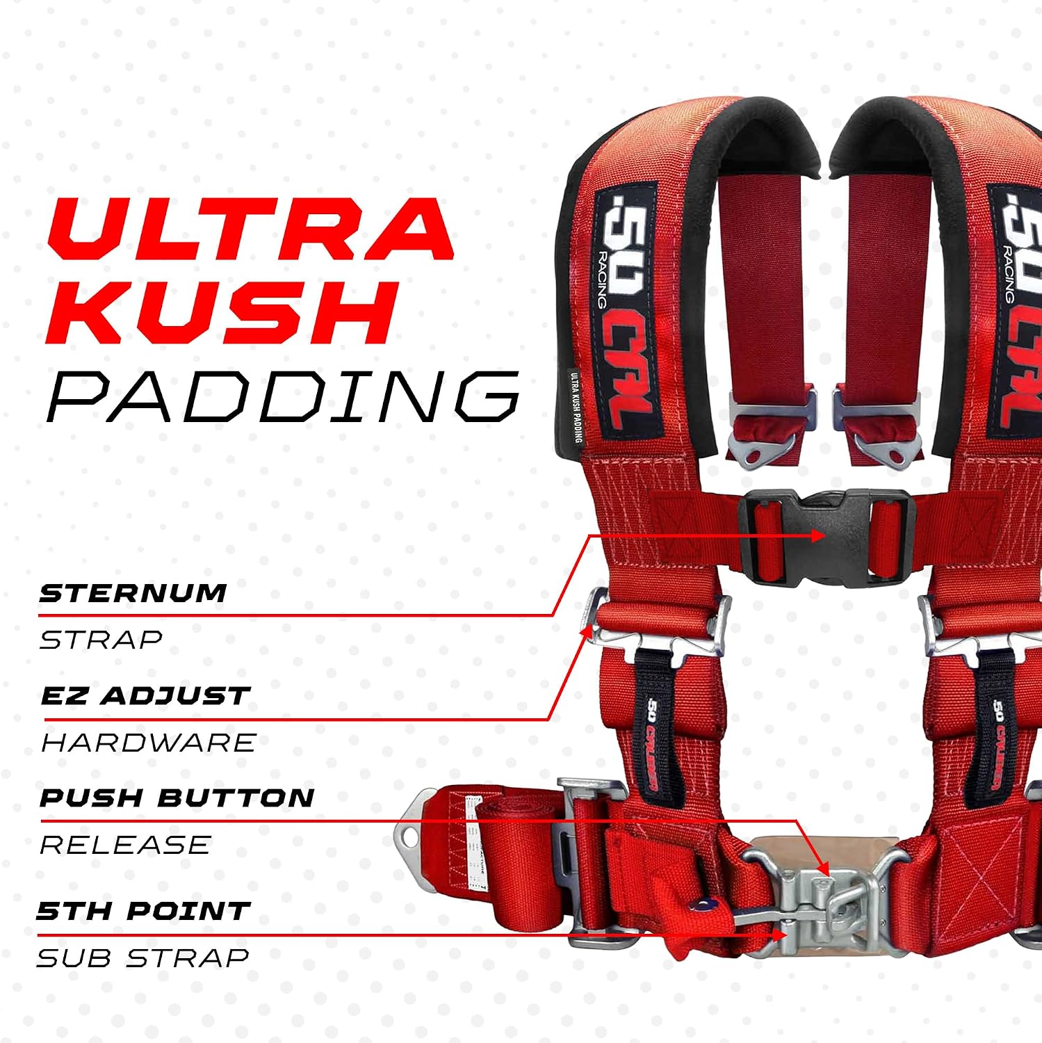 1pc Red 4 Point Harness for Bucket Seat, Latch Release, 9 Color Options, Racing Harness, Race Car, Off Road, UTV, RZR [6008-A5]