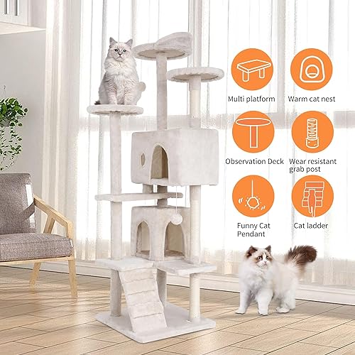 Miniatura 5 de Árbol para gatos resistente, árboles para gatos de 70 pulgadas, torre alta para gatos con 3 plataformas superiores y 2 acogedores condominios, torre