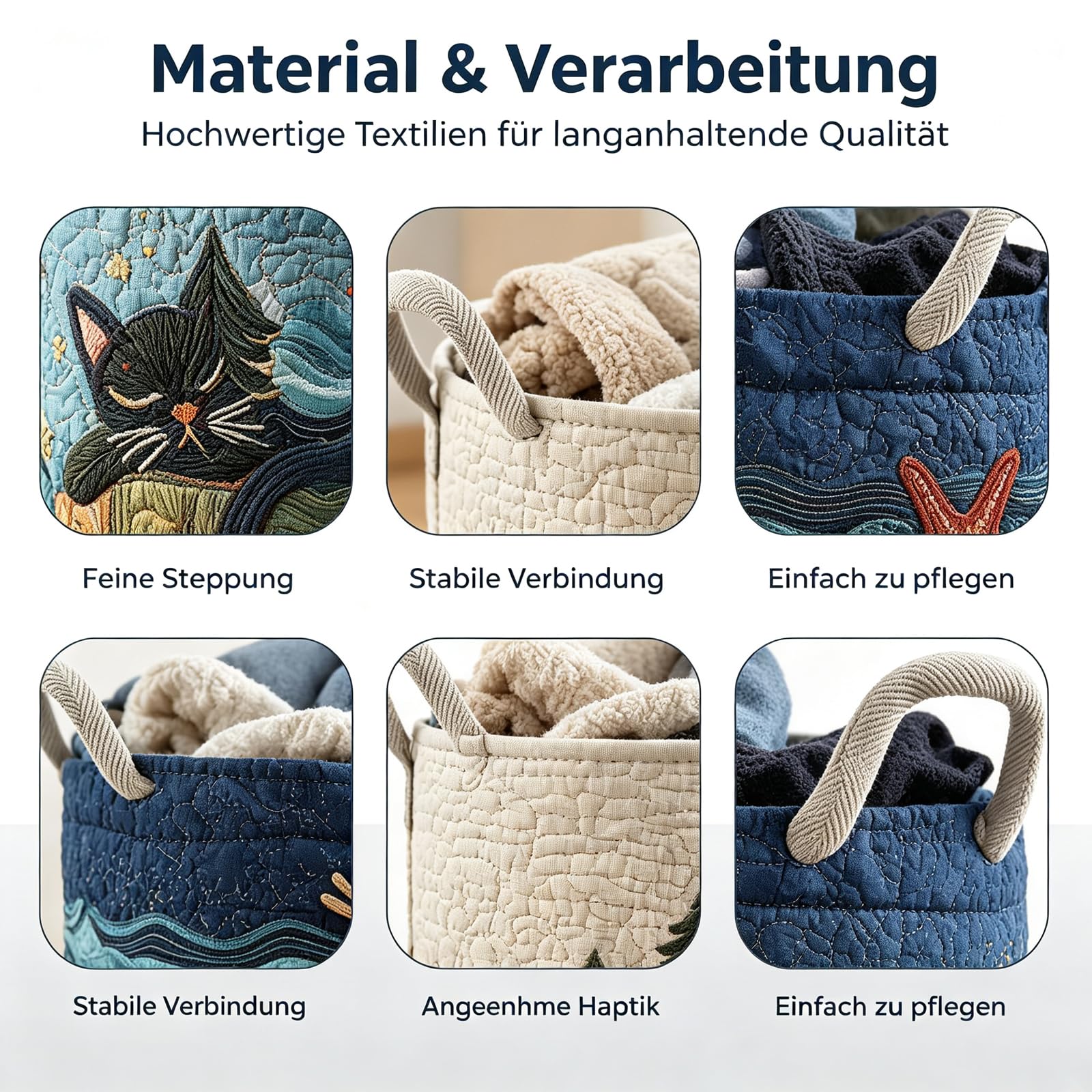 Wäschekorb Schäfchenwelt, Gesteppter Wäschekorb Schafe mit Griffen, Zusammenklappbarer Wäschekorbs Boho aus Weichem Stoff, Groß für Kinderzimmer, Kleidung & Spielzeug，Style 9：L：20"X28"