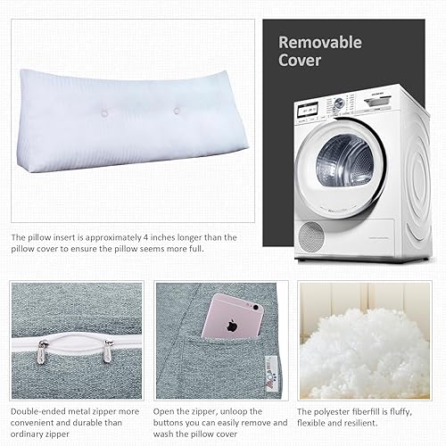 Miniatura 7 de Almohada de cuña para cabecero, tamaño Queen XXL, almohada para respaldo de cama, cojín de respaldo para leer, ver la televisión, trabajar sentado