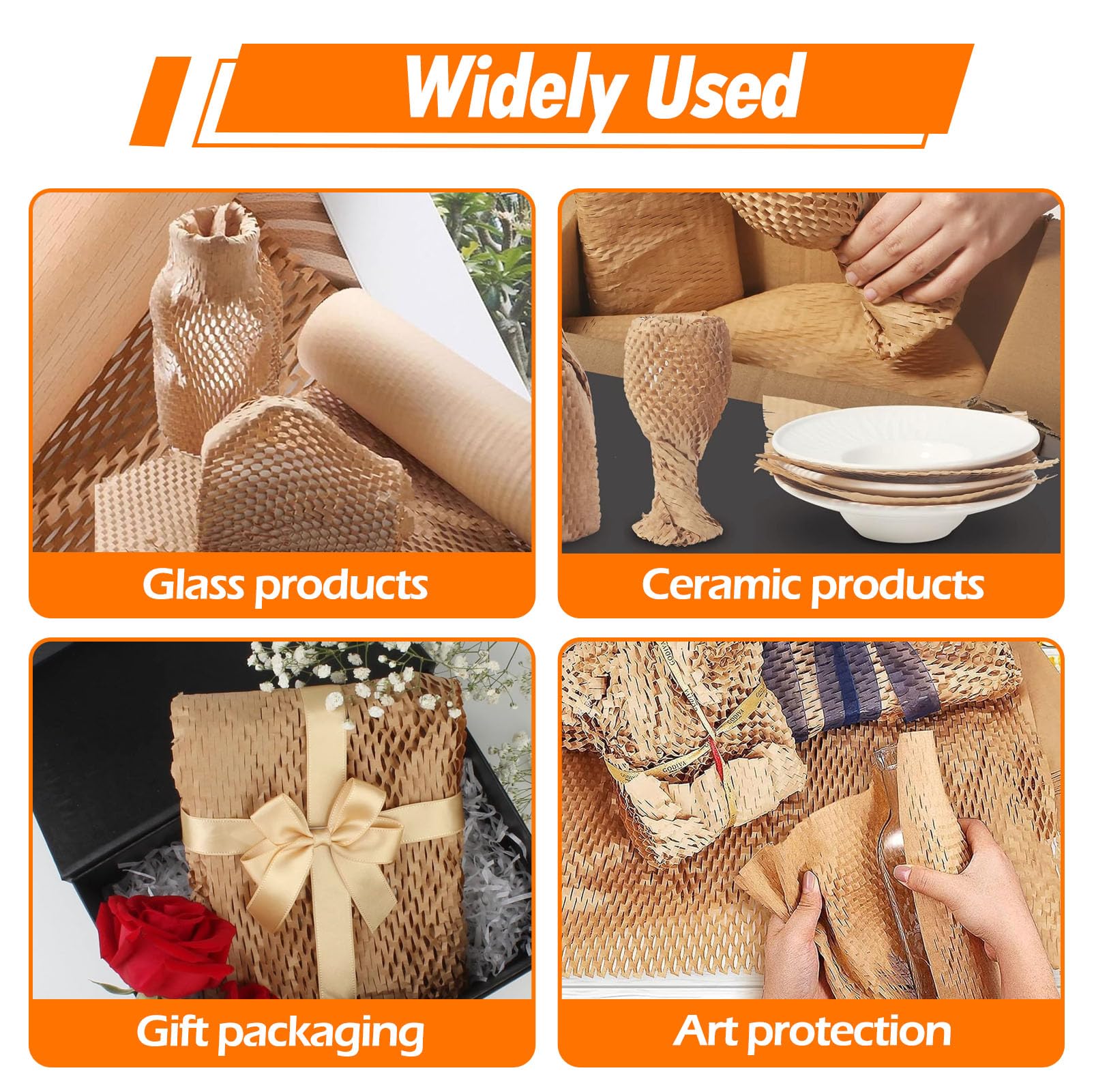 30cm x 30m Bubble Wrap Alternative, Reusable Honeycomb Packing Paper Roll, Kraft Perforated Wrapping Packaging, Brown Cushioning Parcel Material for Shipping, Moving House, Breakables & Gift Pack - Image 4