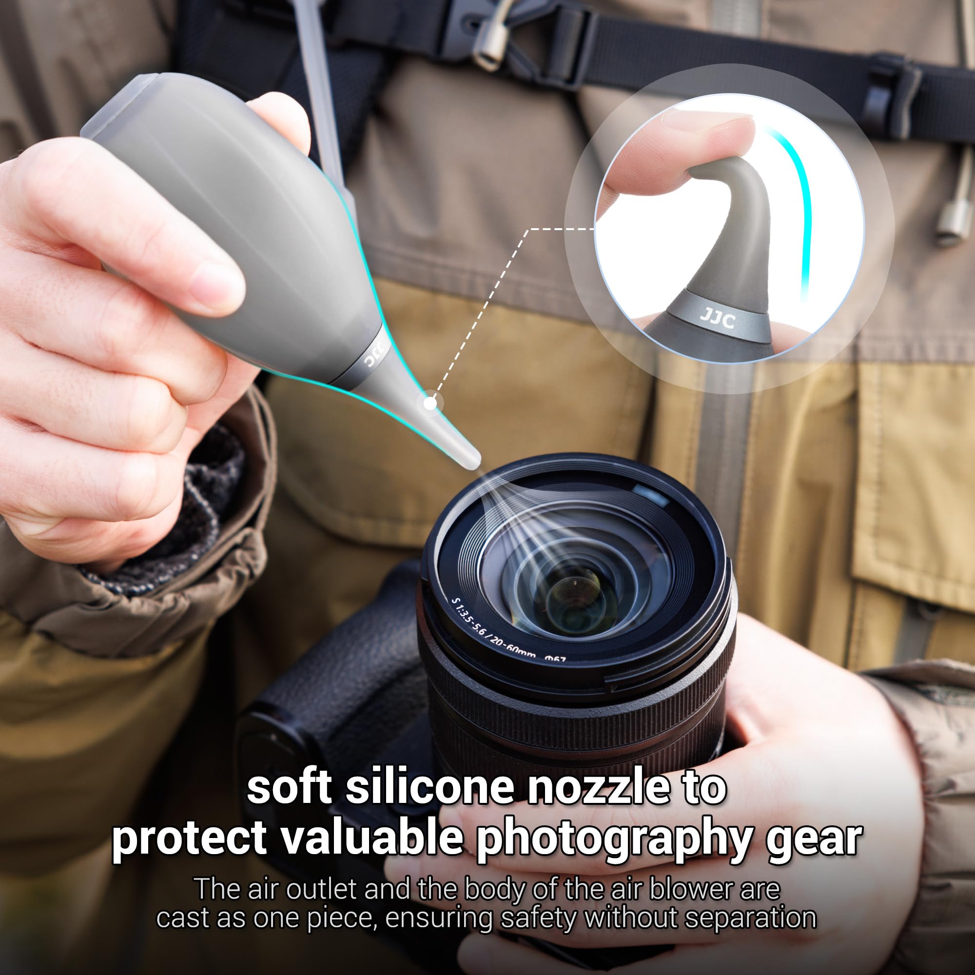 [Versione aggiornata] Soffiatore d'aria in silicone con punta morbida per fotocamera, per pulizia lenti della fotocamera, per sensore, tastiere LCD, filtri, stampa con inchiostro alcool, sostituisce