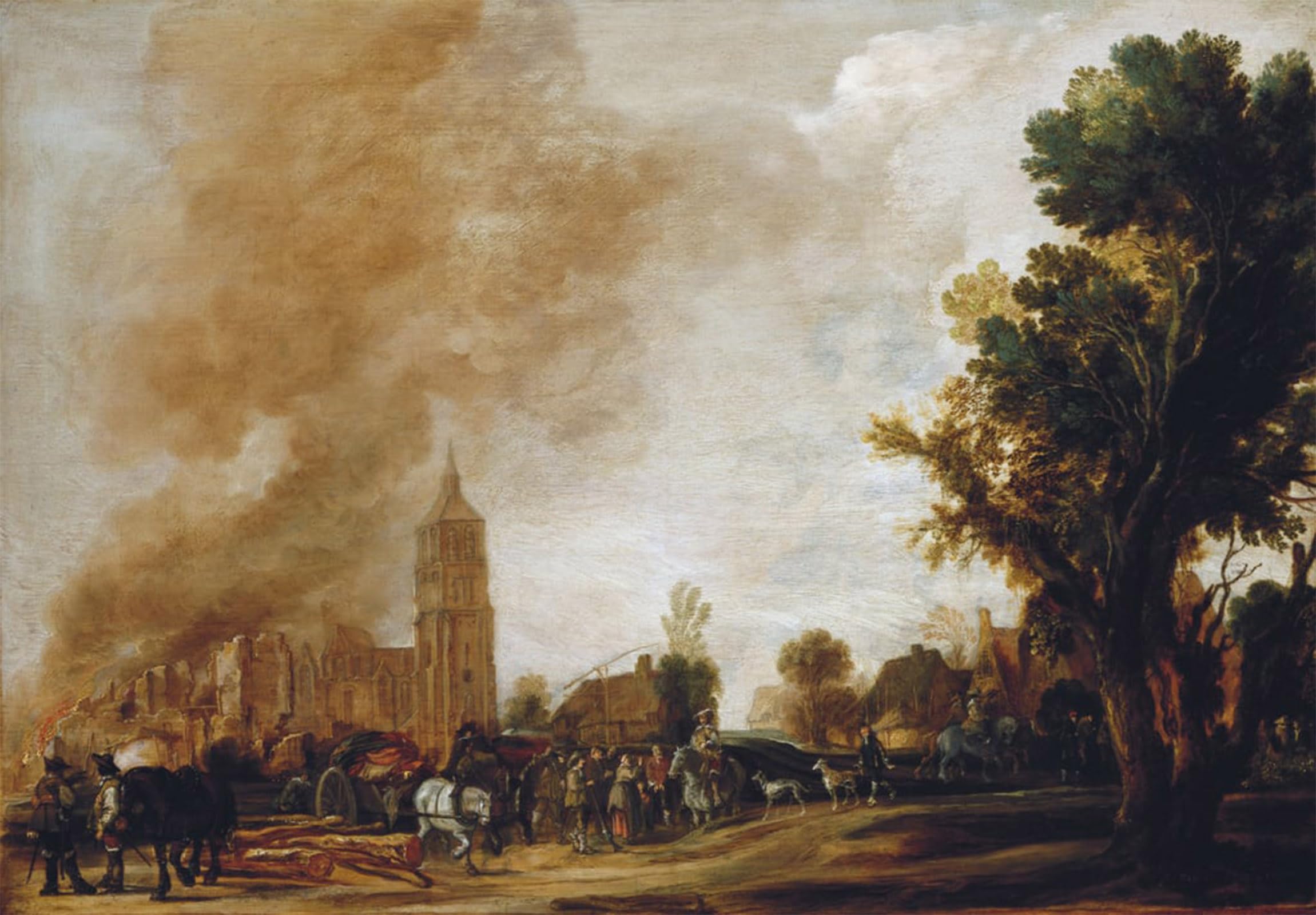 RZHRHJES Abstract Painting Poster Art Print Canvas Print Poster Soldiers Leaving a Burning Village by Aert Van Der Neer Landscape Canvas Painting for Office Decor 60x90cm